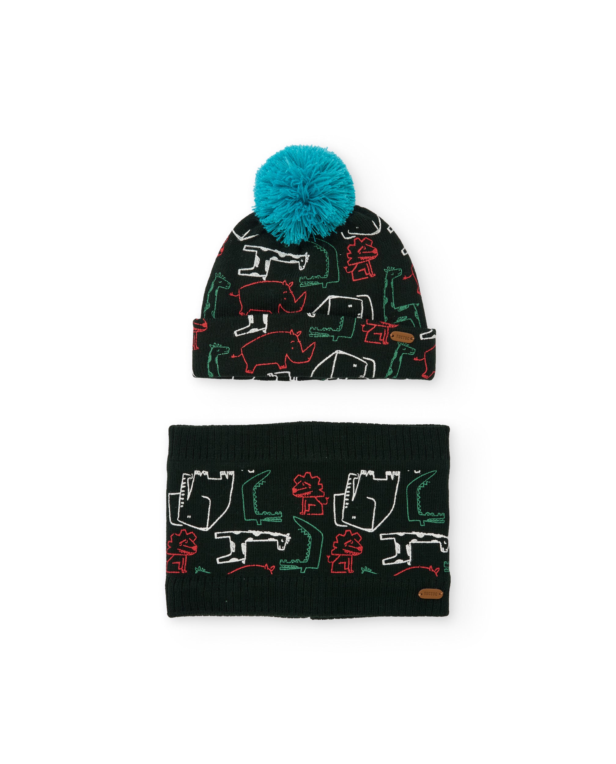 Set de niño de tricot con gorro y braga de cuello estampada