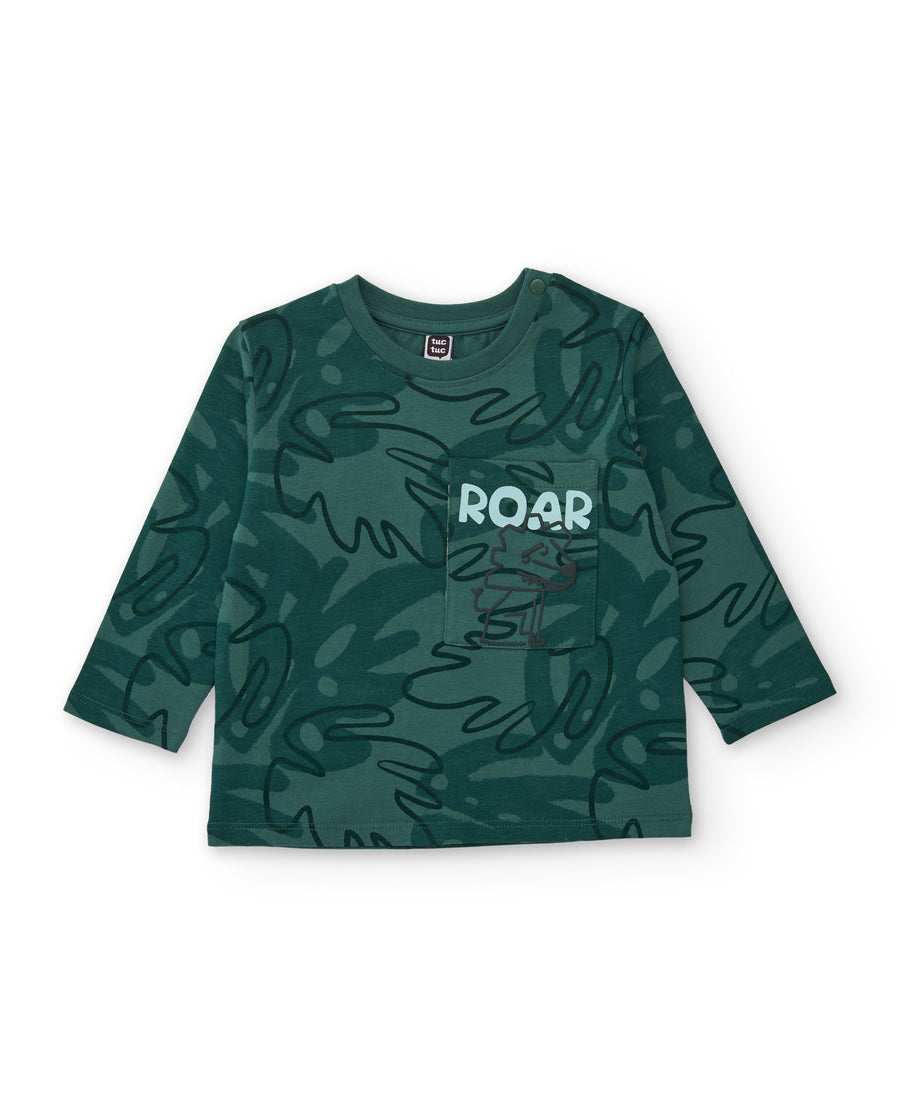 Camiseta de niño de punto con diseño de selva y bolsillo