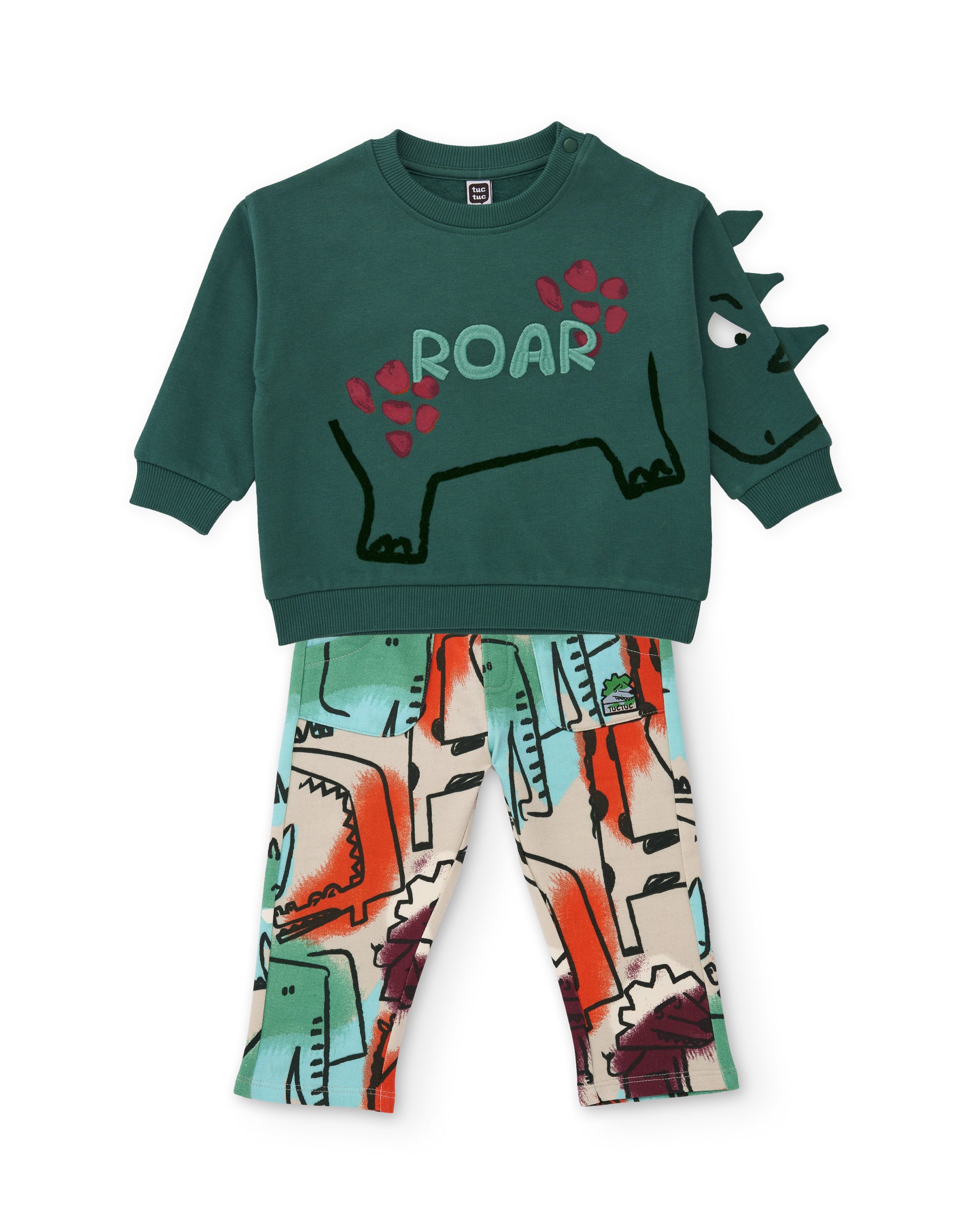 Conjunto de niño de felpa con sudadera de rinoceronte y pantalón estampado