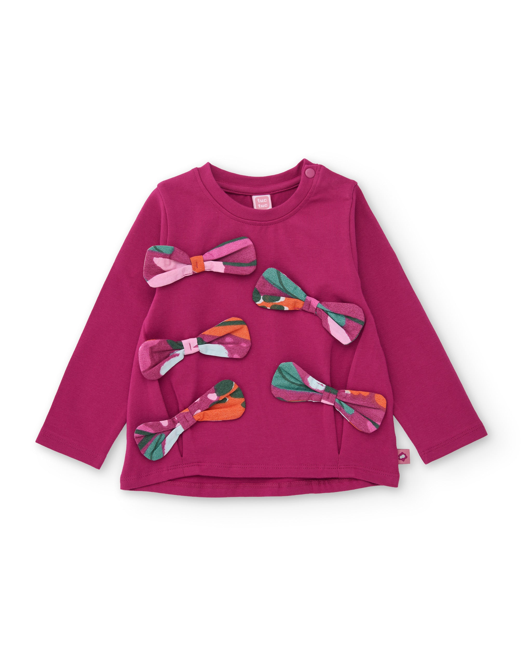 Camiseta de niña de punto con lazos decorativos y diseño original