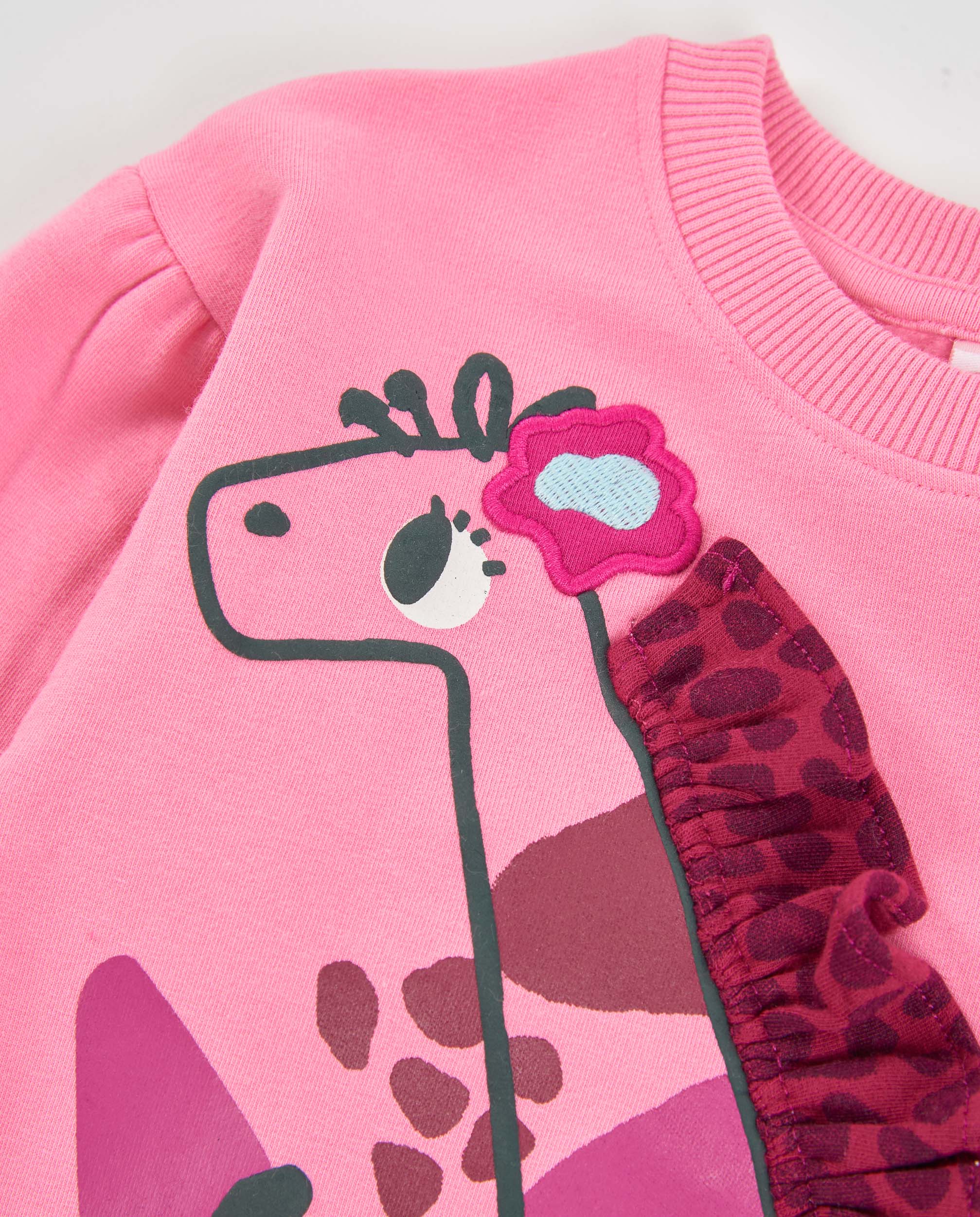 Sudadera de niña de felpa con estampado de jirafa y volantes