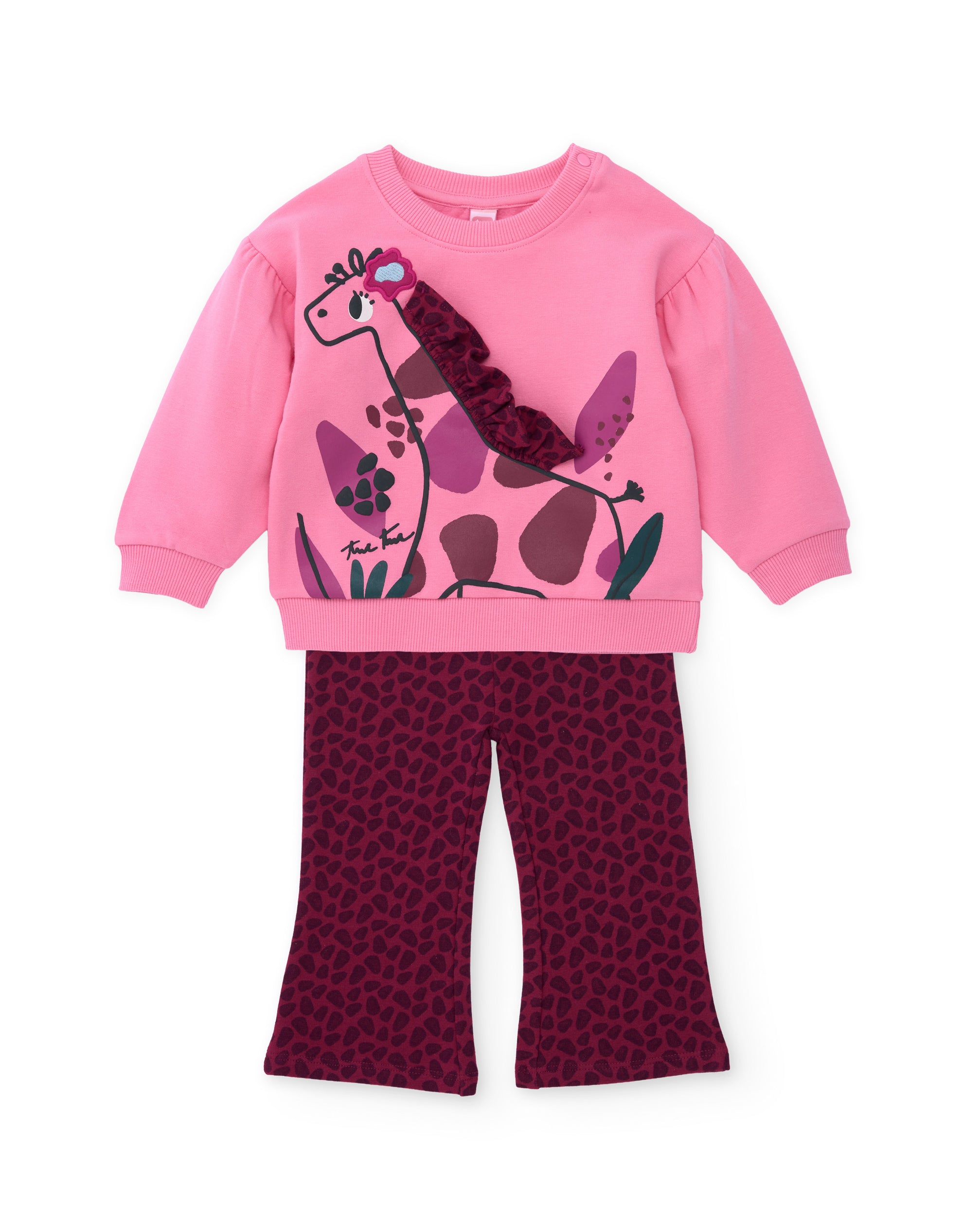 Conjunto de niña de felpa con sudadera de jiraja y pantalones a juego