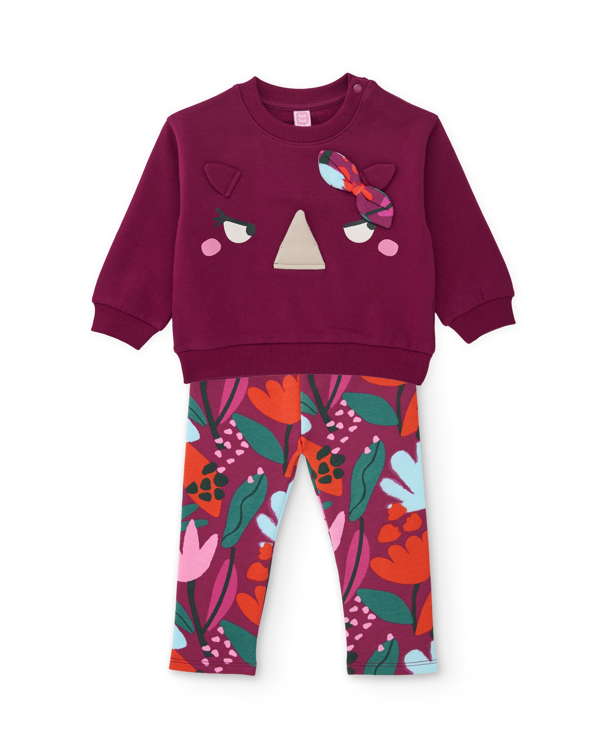 Conjunto de niña de felpa con sudadera de rinoceronte y leggings florales