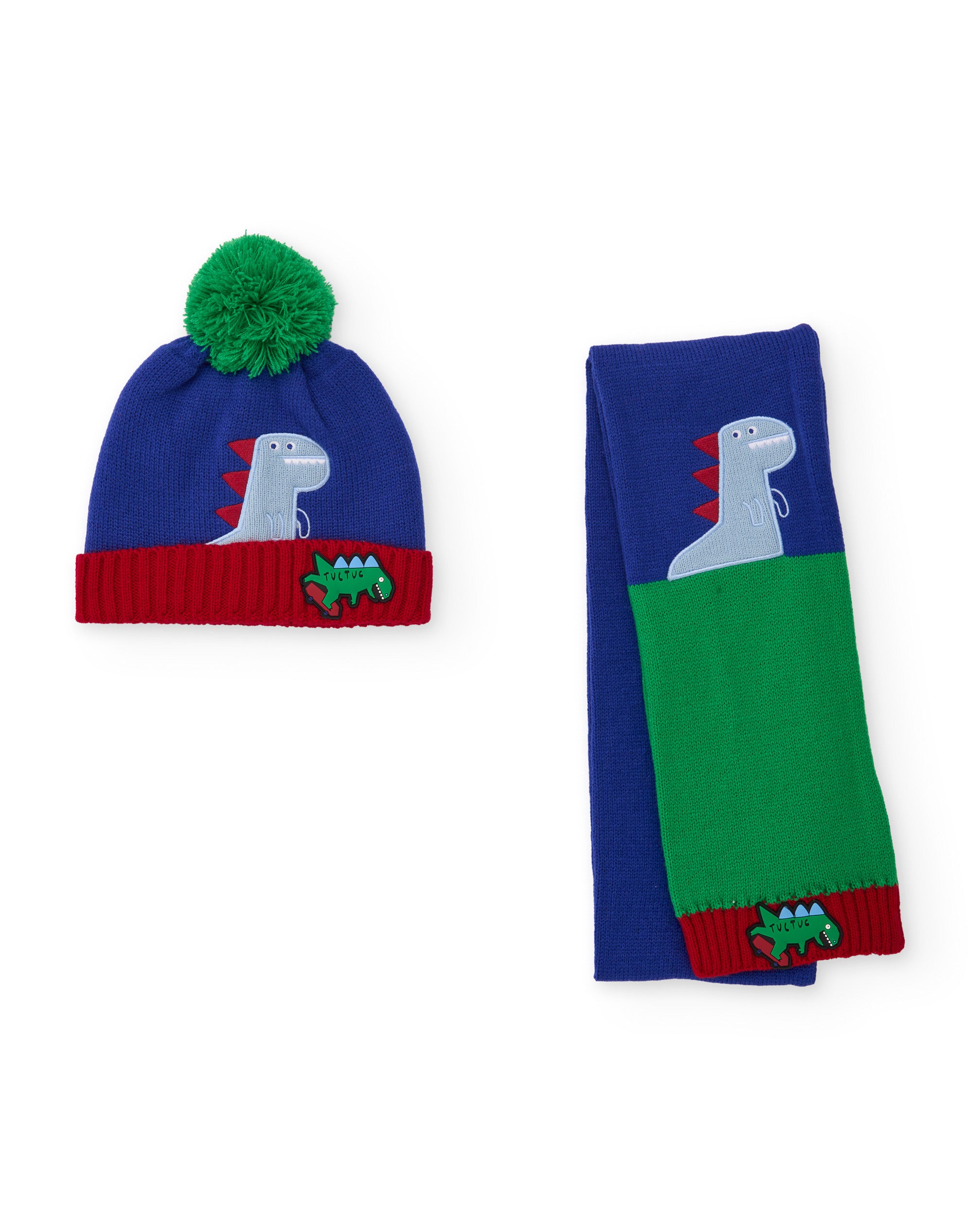 Set de niño de tricot con gorro y bufanda de diseño de dinosaurio