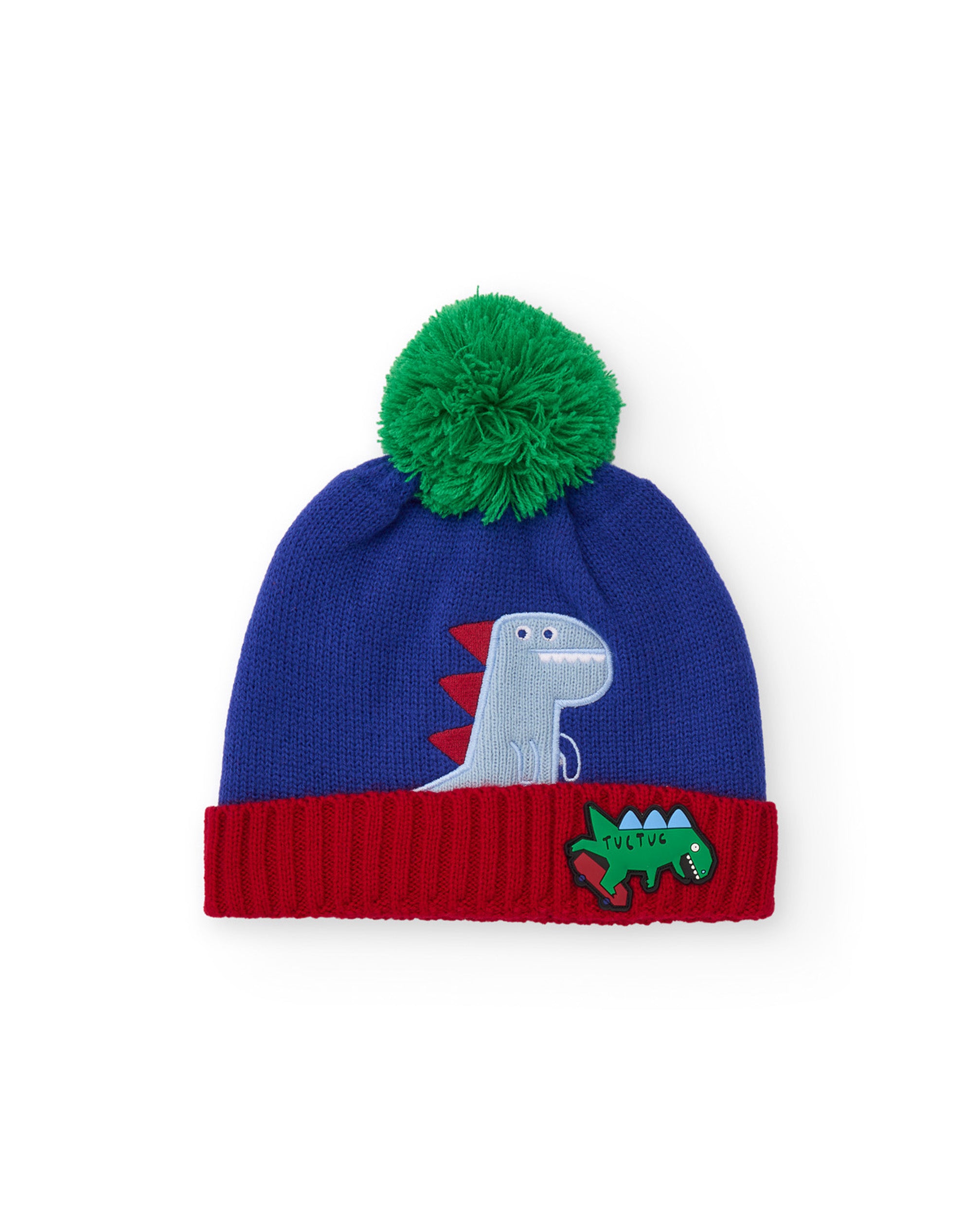 Gorro de niño de tricot con pompón y diseño de dinosaurio