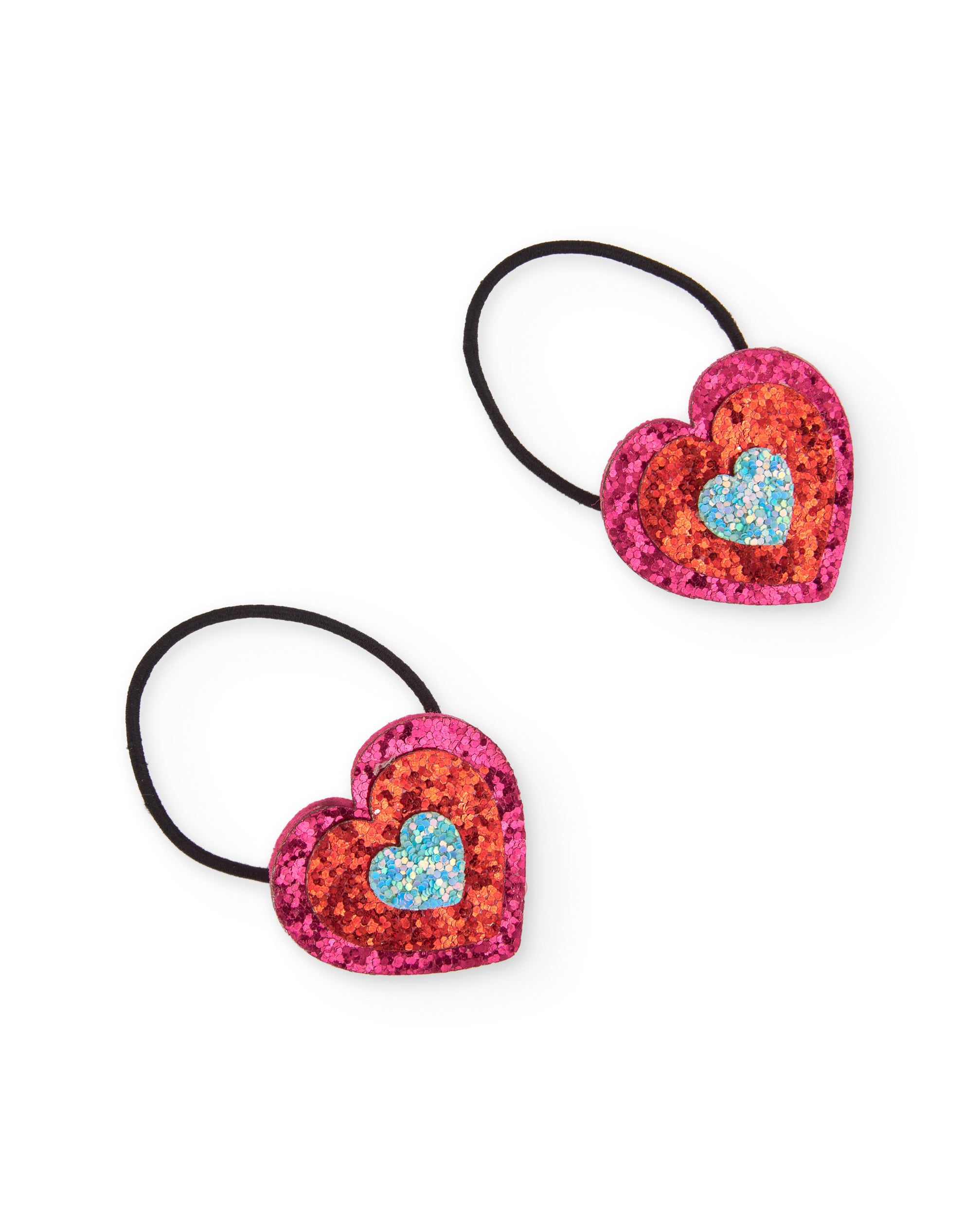 Coleteros de niña con corazones de glitter y banda elástica