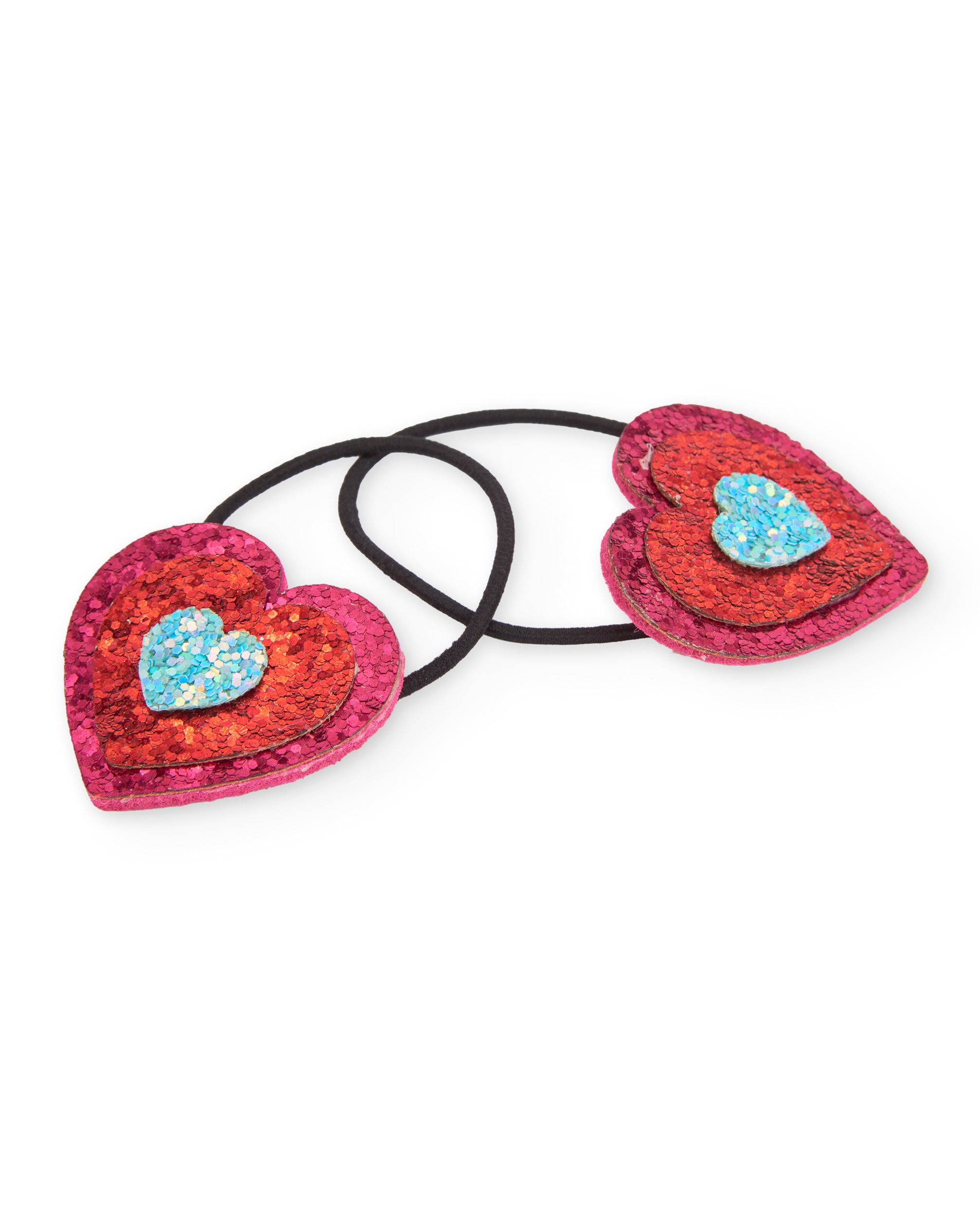 Coleteros de niña con corazones de glitter y banda elástica