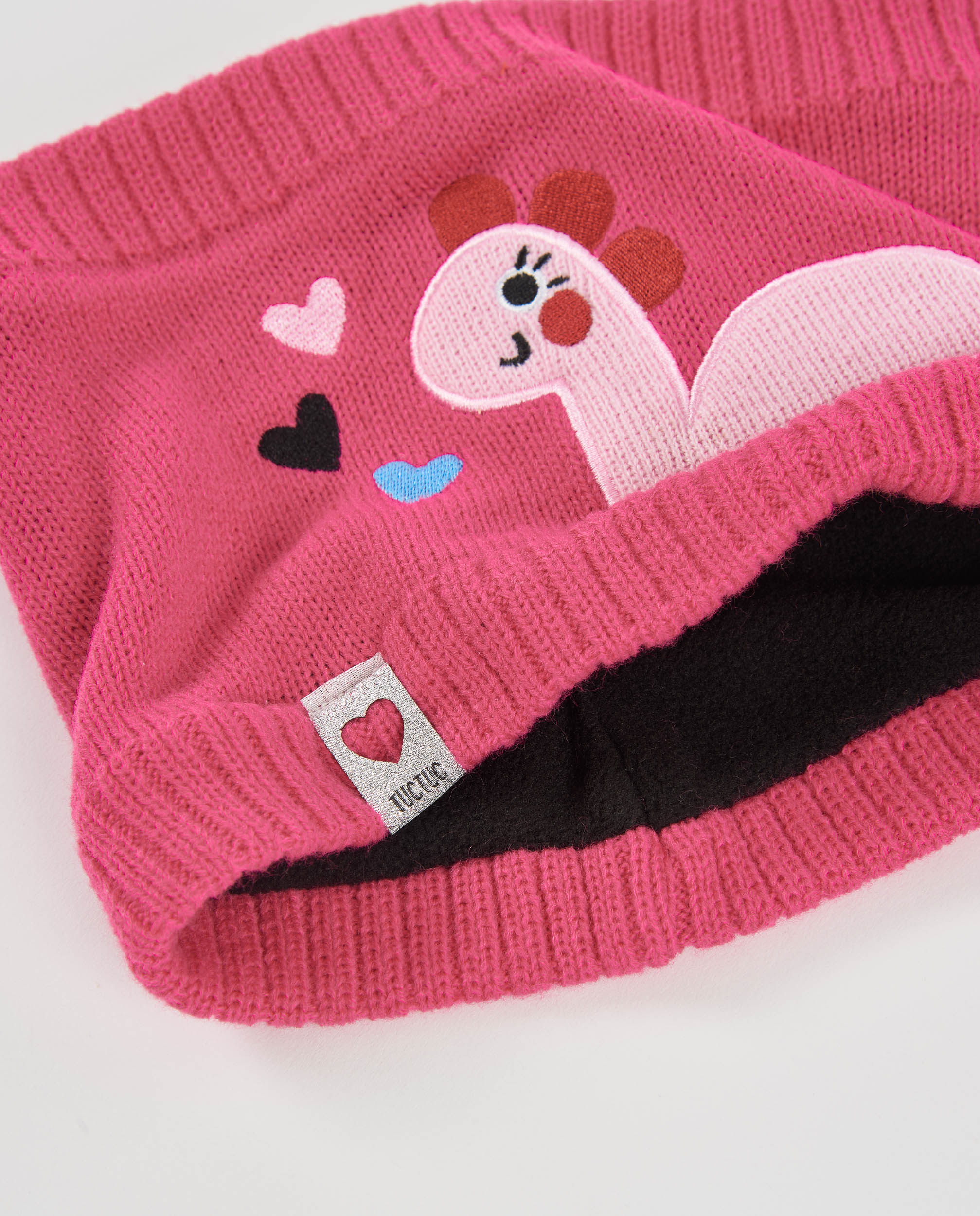 Set de niña de tricot con gorro y braga de cuello de dinosaurio