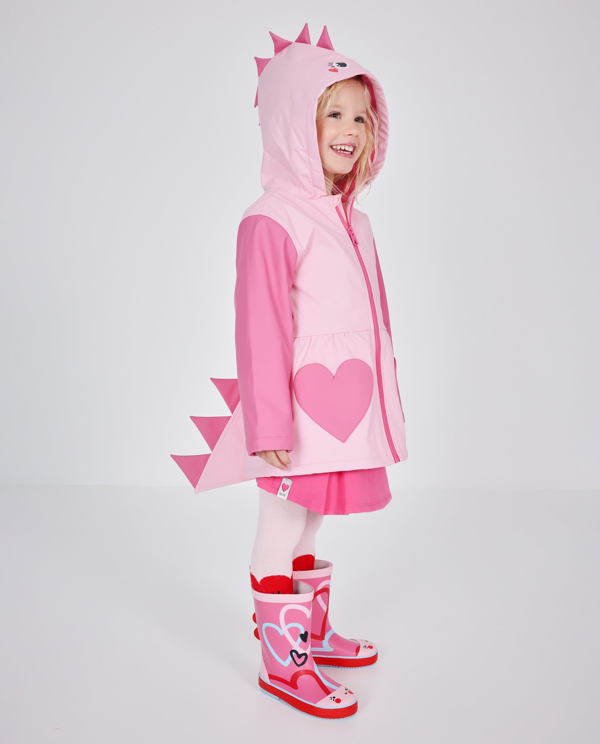 Chubasquero de niña con diseño de dinosaurio y capucha