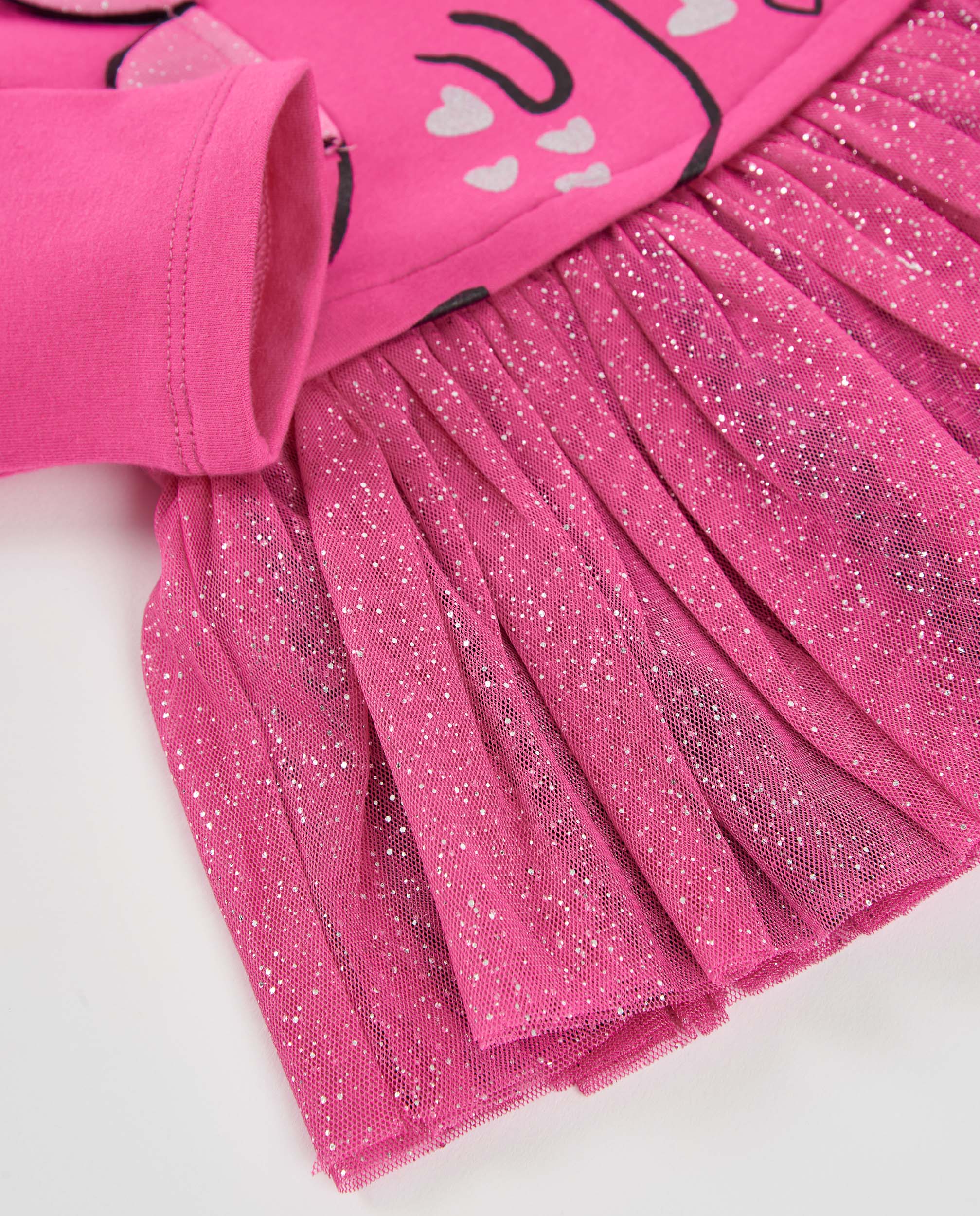 Vestido de niña de punto y felpa con diseño de dinosaurio y volante