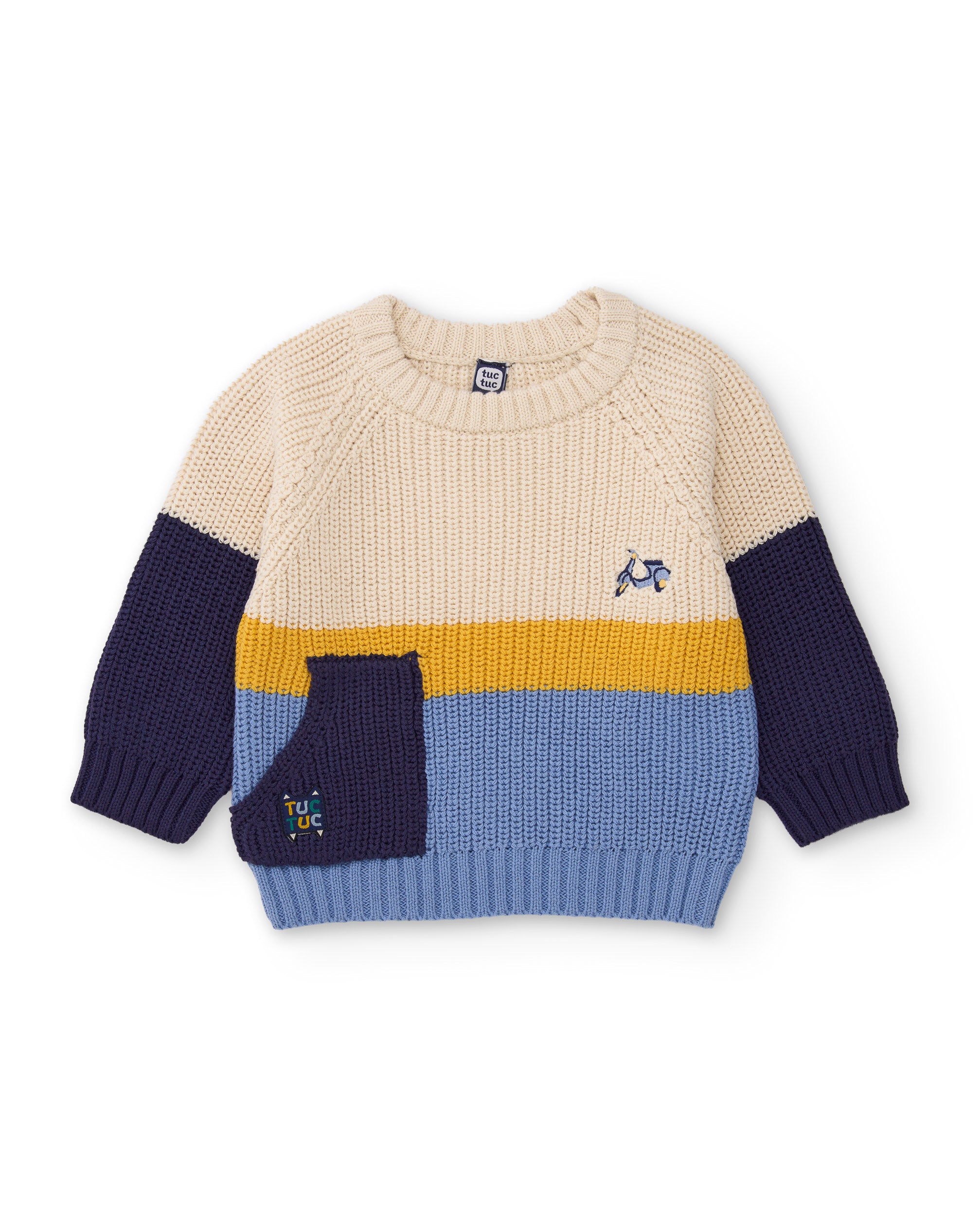 Jersey de niño de tricot con bloques de colores y tejido cálido