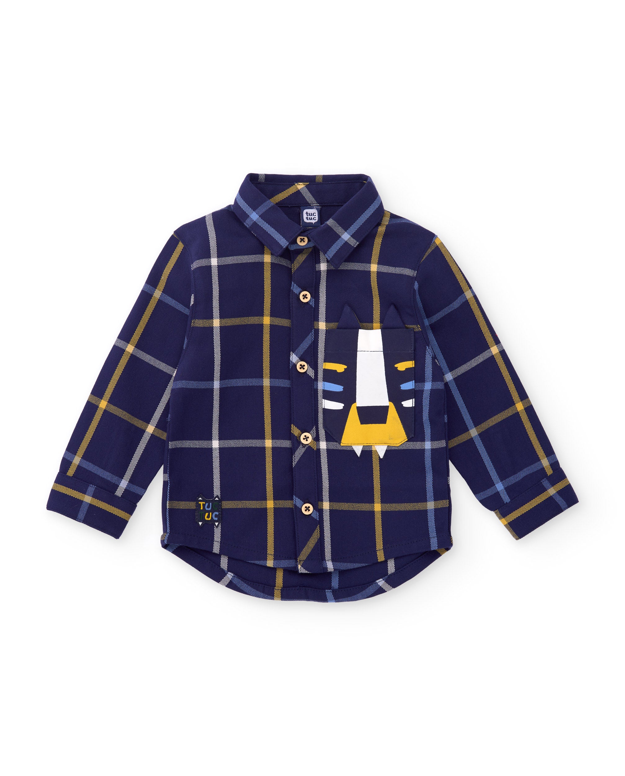 Camisa de niño de tela plana con cuadros y cierre de botones