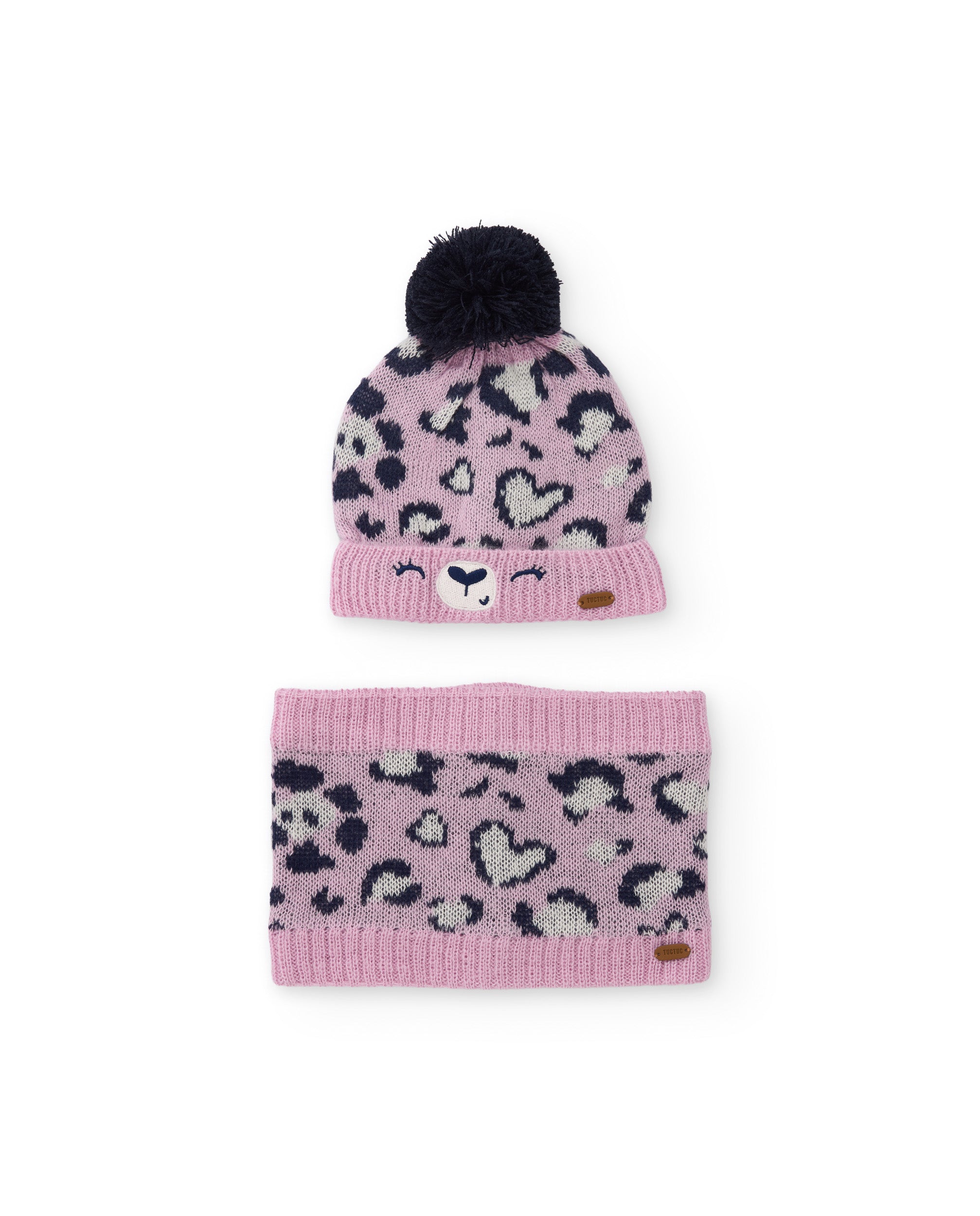 Set de niña de tricot con gorro y braga de cuello en animal print