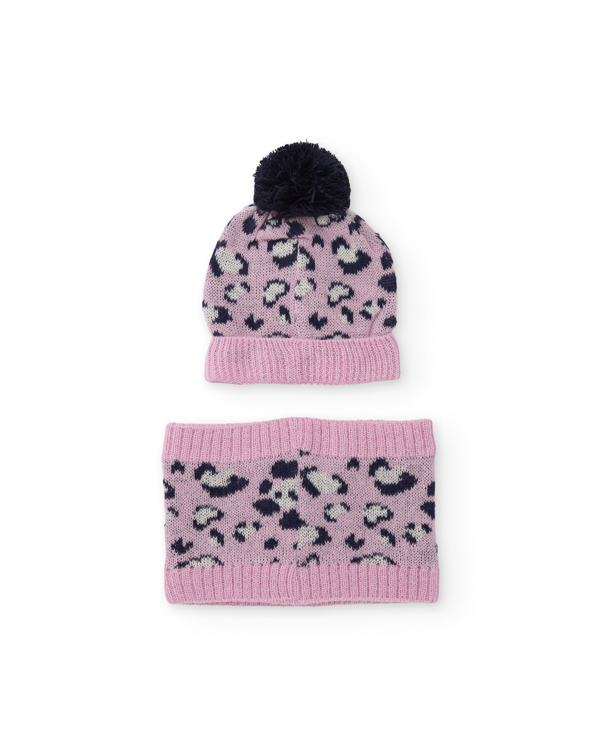 Set de niña de tricot con gorro y braga de cuello en animal print