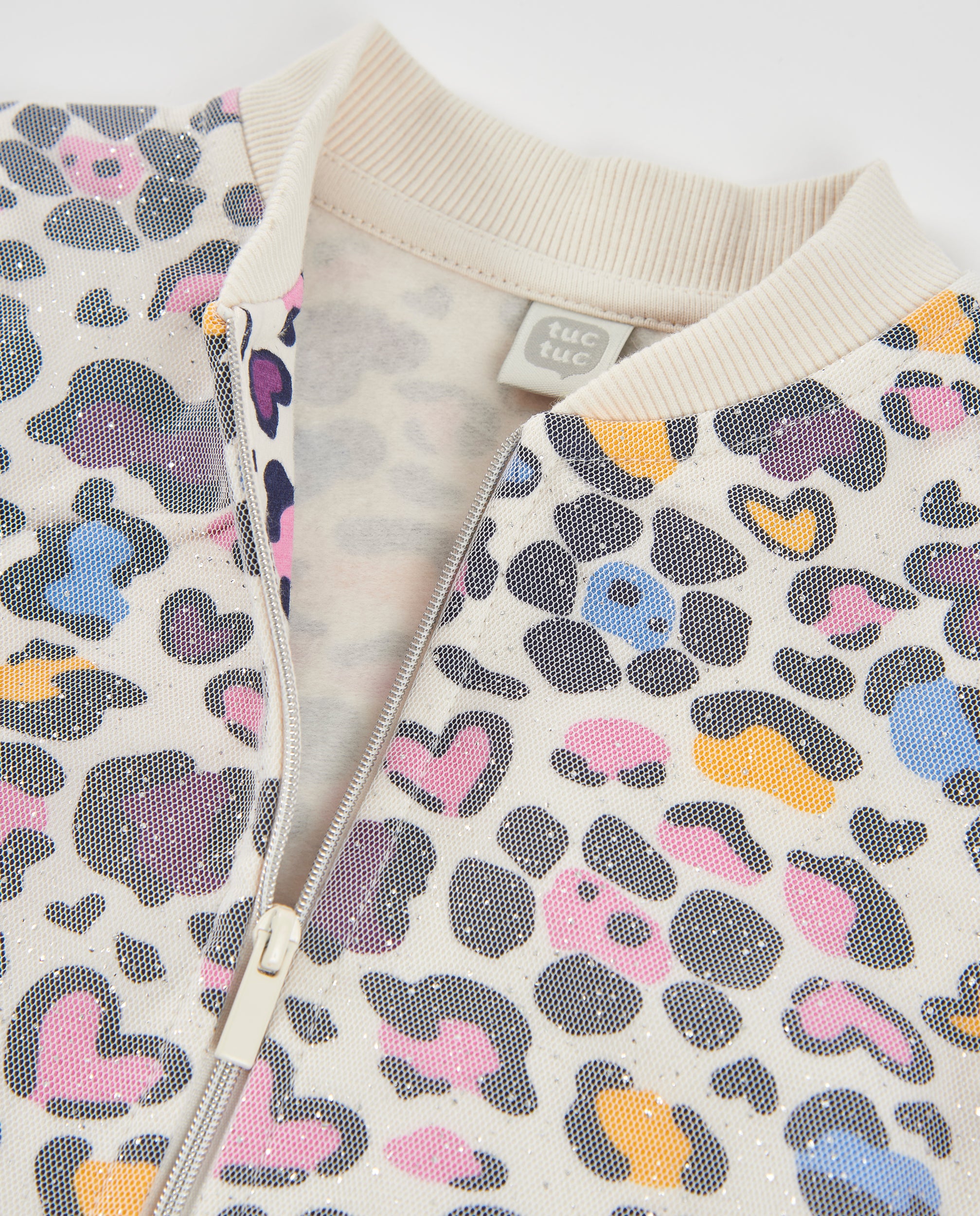 Chaqueta de niña de tela plana con diseño animal print y cremallera