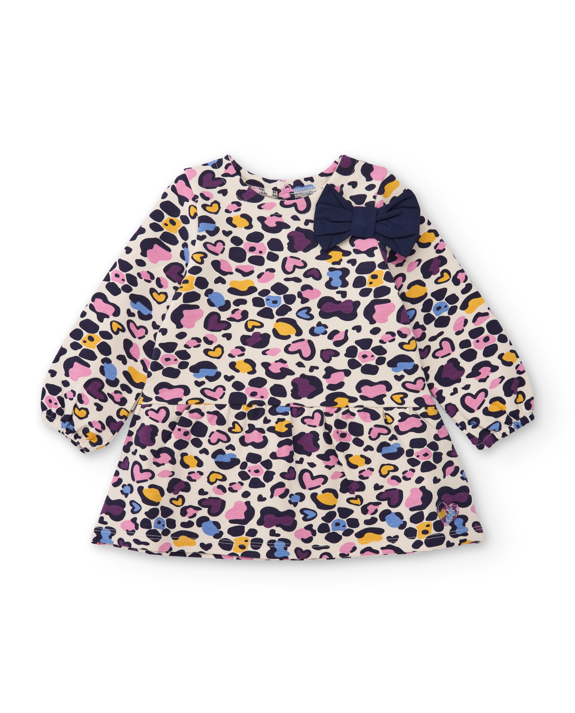 Vestido de niña de felpa con diseño animal print y detalle de lazo