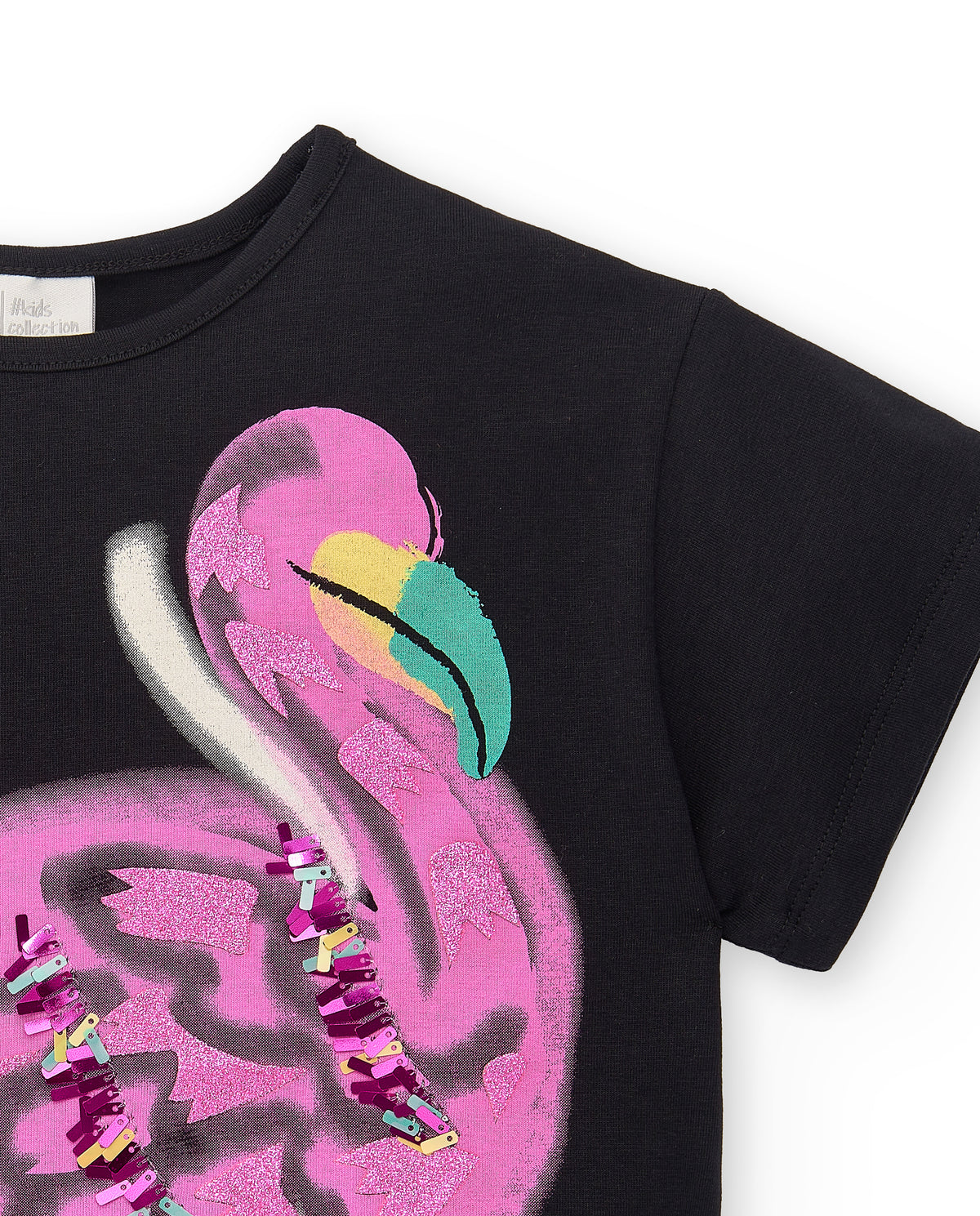 Camiseta punto negro niña Flamingo Mood