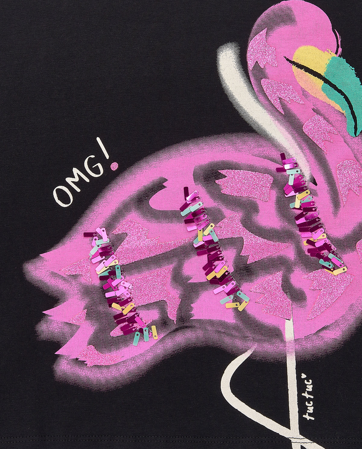Camiseta punto negro niña Flamingo Mood