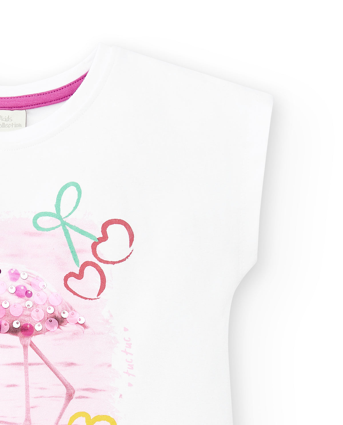 Camiseta punto blanco lentejuelas niña Flamingo Mood