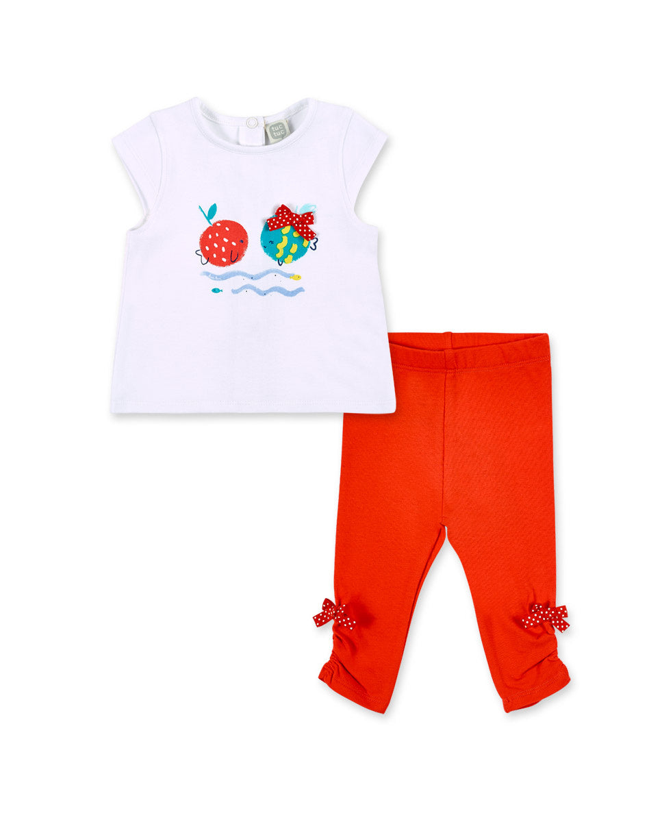 Conjunto punto blanco rojo niña Frutti