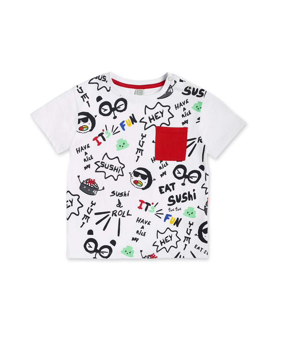 Camiseta punto blanco estampado niño Hey Sushi