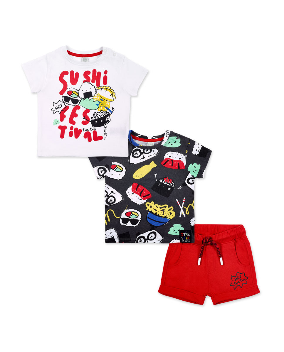 Conjunto punto blanco gris rojo niño Hey Sushi