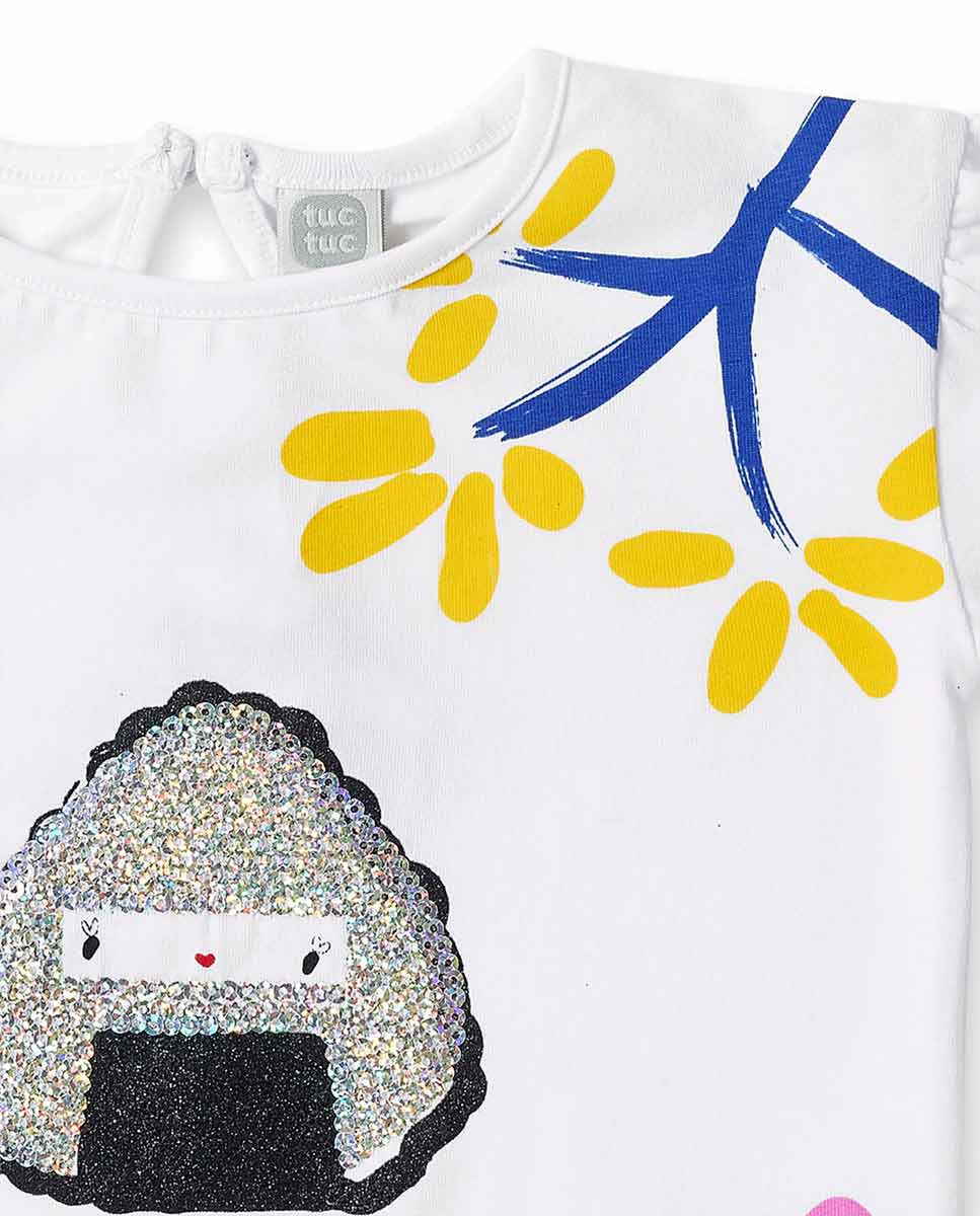 Camiseta punto blanco lentejuelas niña Hey Sushi