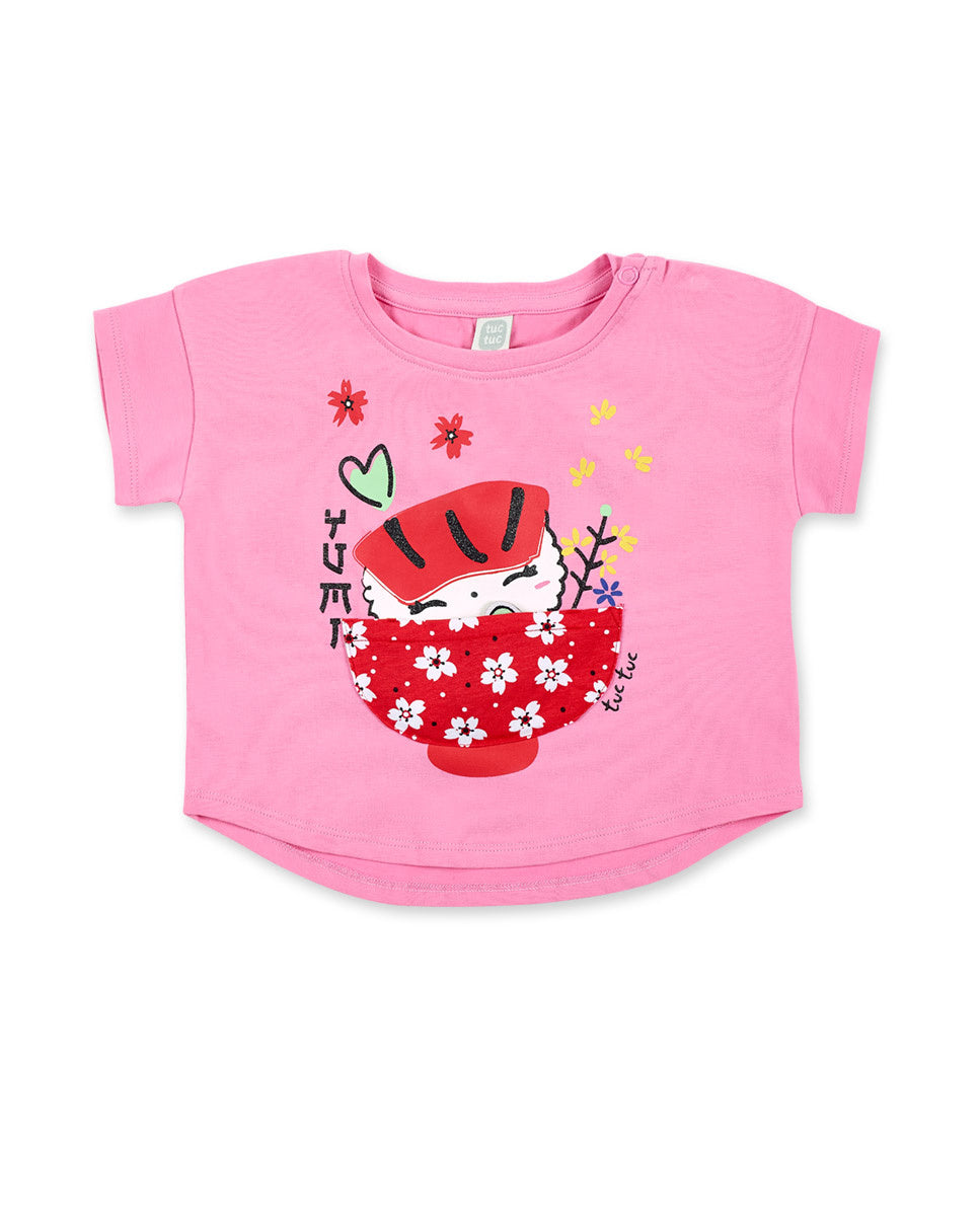 Camiseta punto rosa niña Hey Sushi