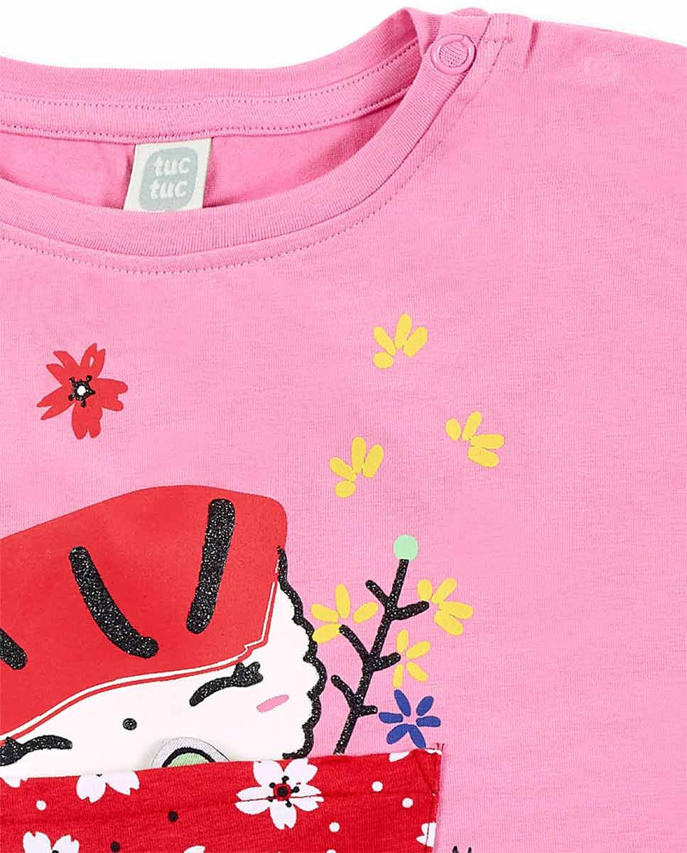 Camiseta punto rosa niña Hey Sushi