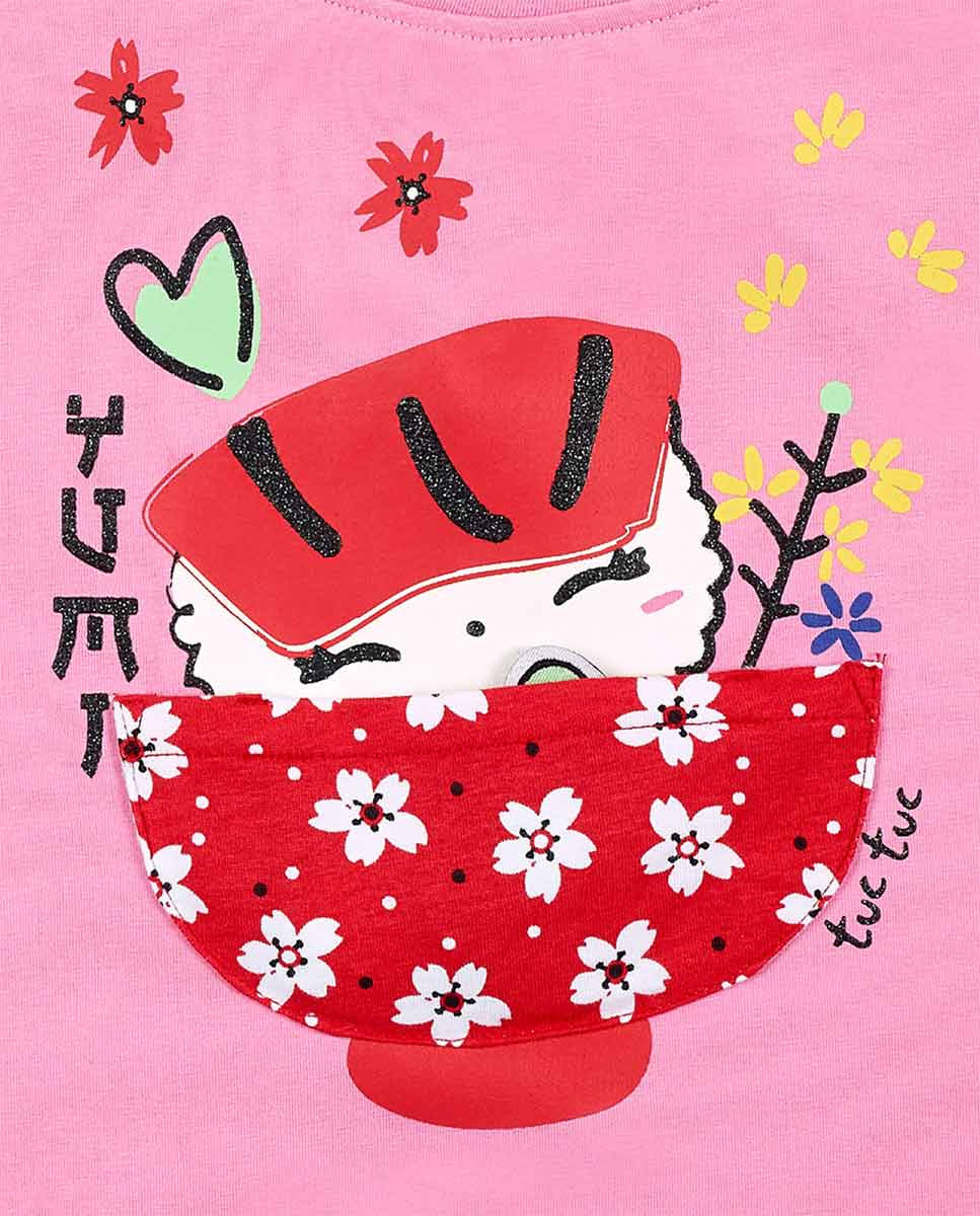 Camiseta punto rosa niña Hey Sushi