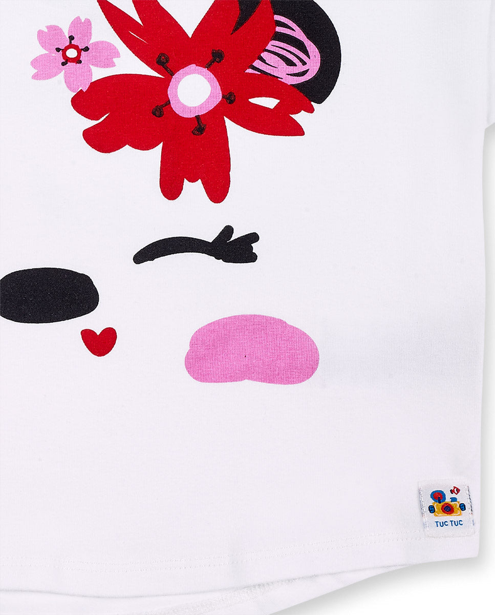 Camiseta punto blanco panda niña Hey Sushi