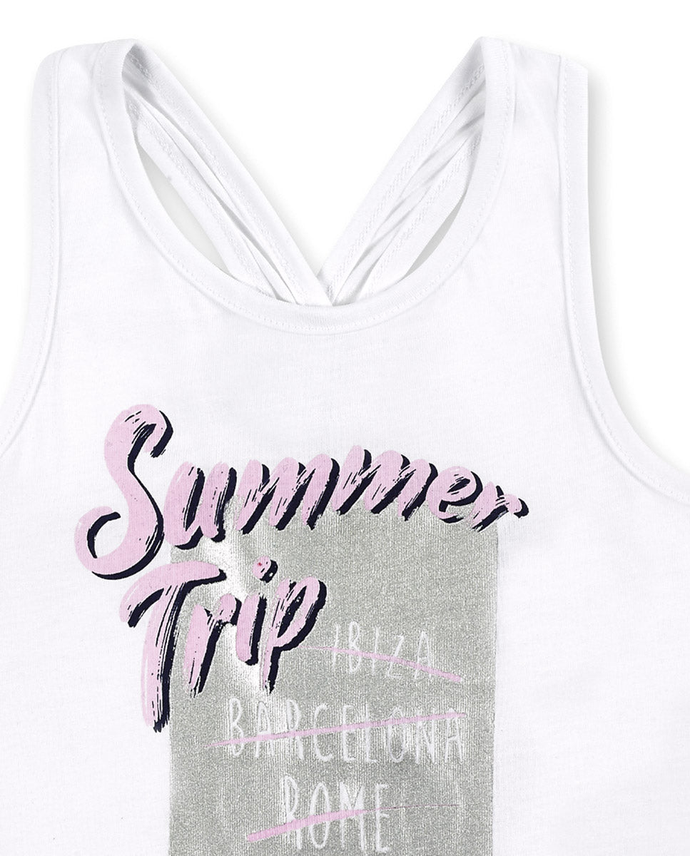 Camiseta tirantes punto blanco niña Carnet de Voyage