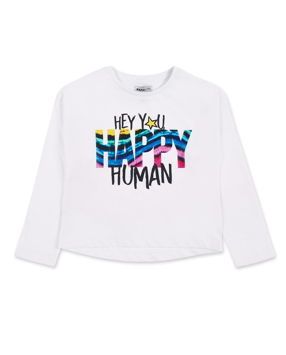 Camiseta larga punto blanco niña Happy Summer Vibes