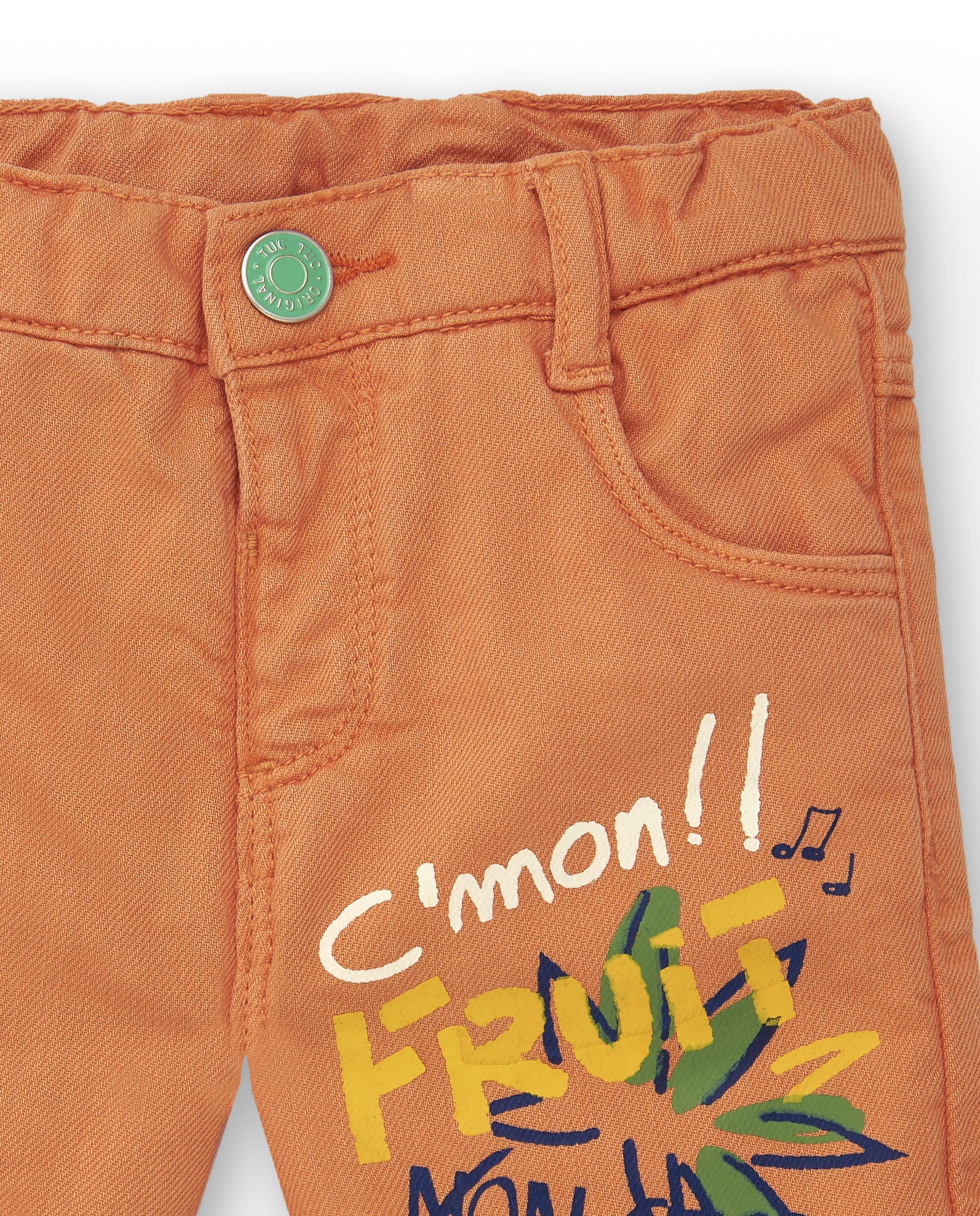 Bermudas de niño en color naranja con estampado de frutas