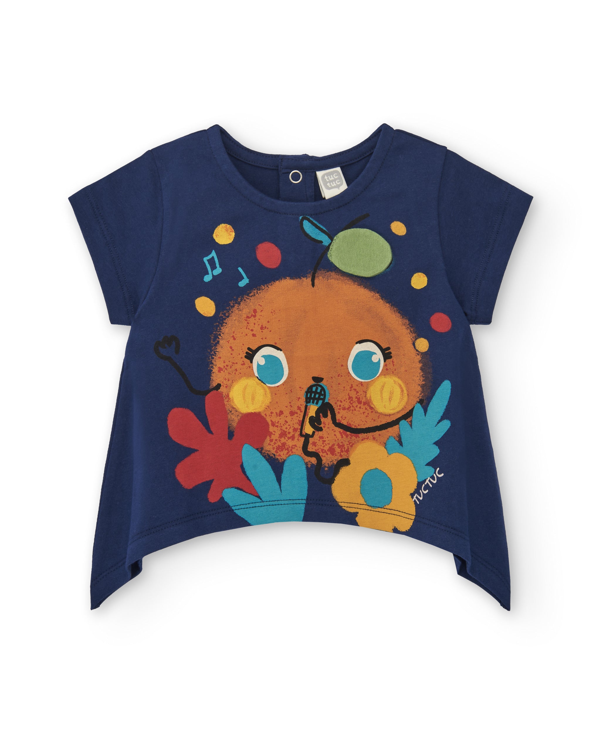 Camiseta de niña en azul marino con diseño de fruta cantante