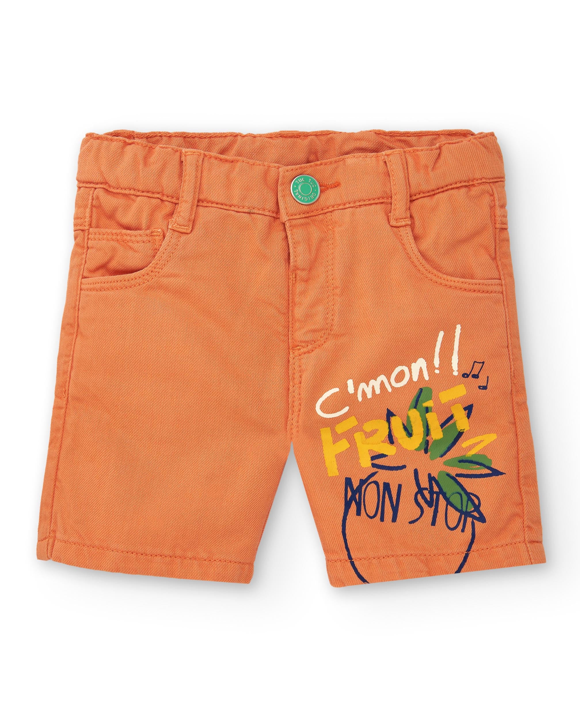 Bermudas de niño en color naranja con estampado de frutas colección Music up
