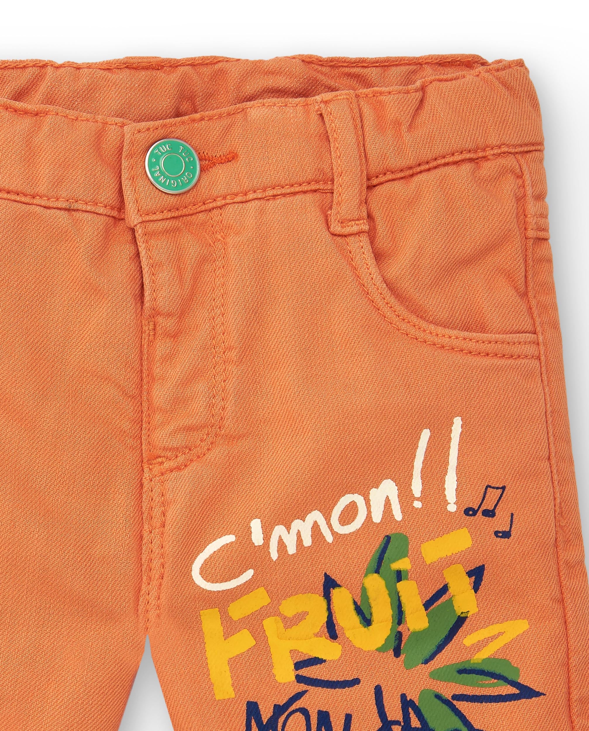 Bermudas de niño en color naranja con estampado de frutas colección Music up