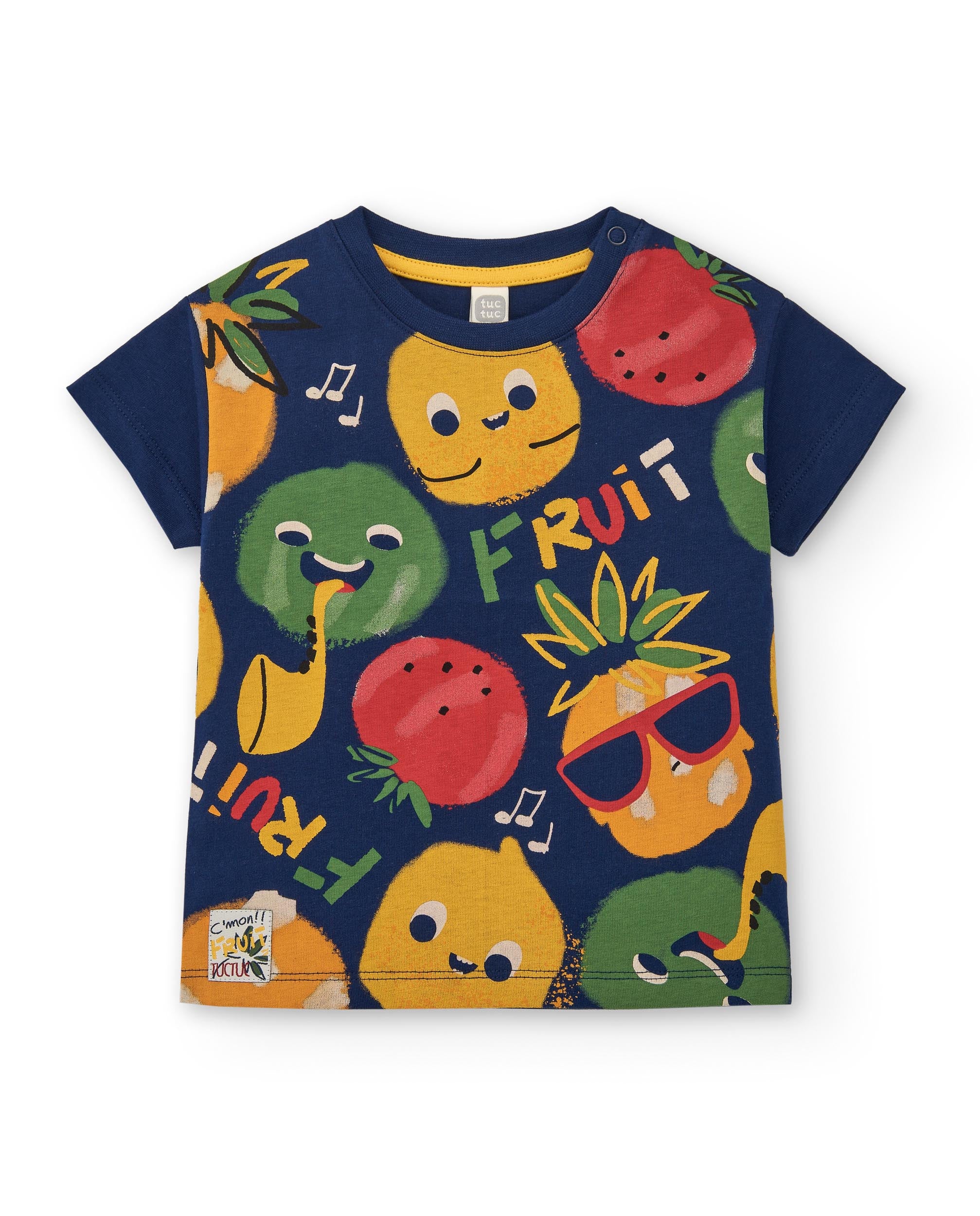 Camiseta de niño en azul marino con estampado de frutas colección Music up
