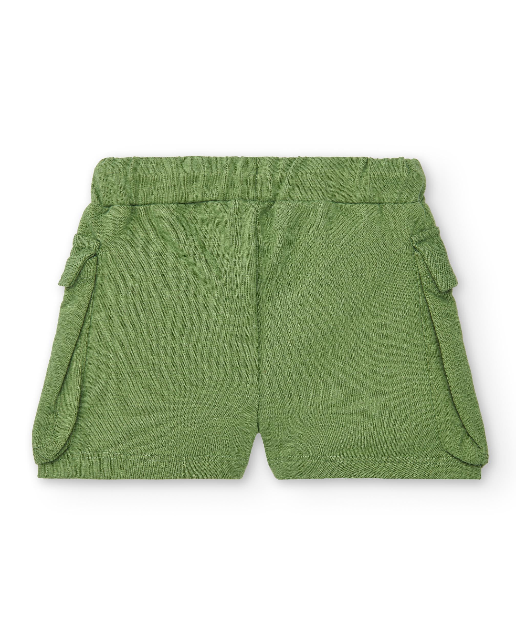 Shorts de niño en color verde con bolsillos y estampado musical colección Music up