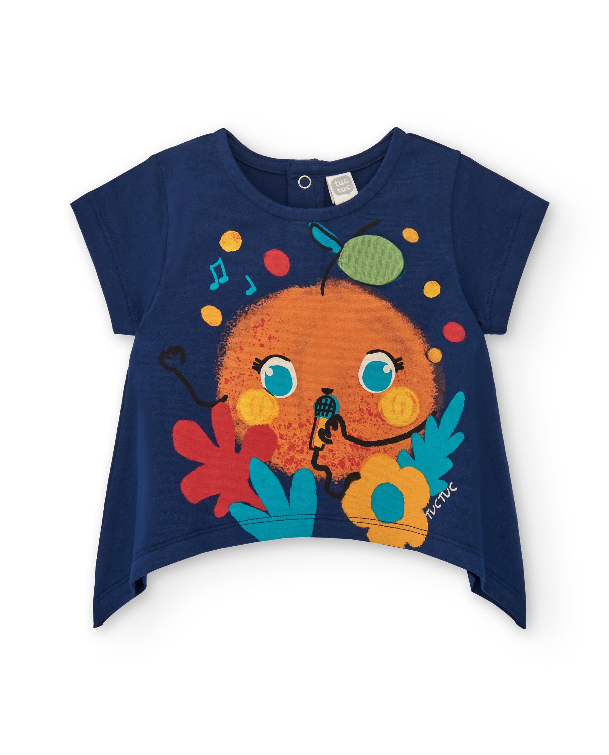 Camiseta de niña en azul marino con diseño de fruta cantante colección Music Up