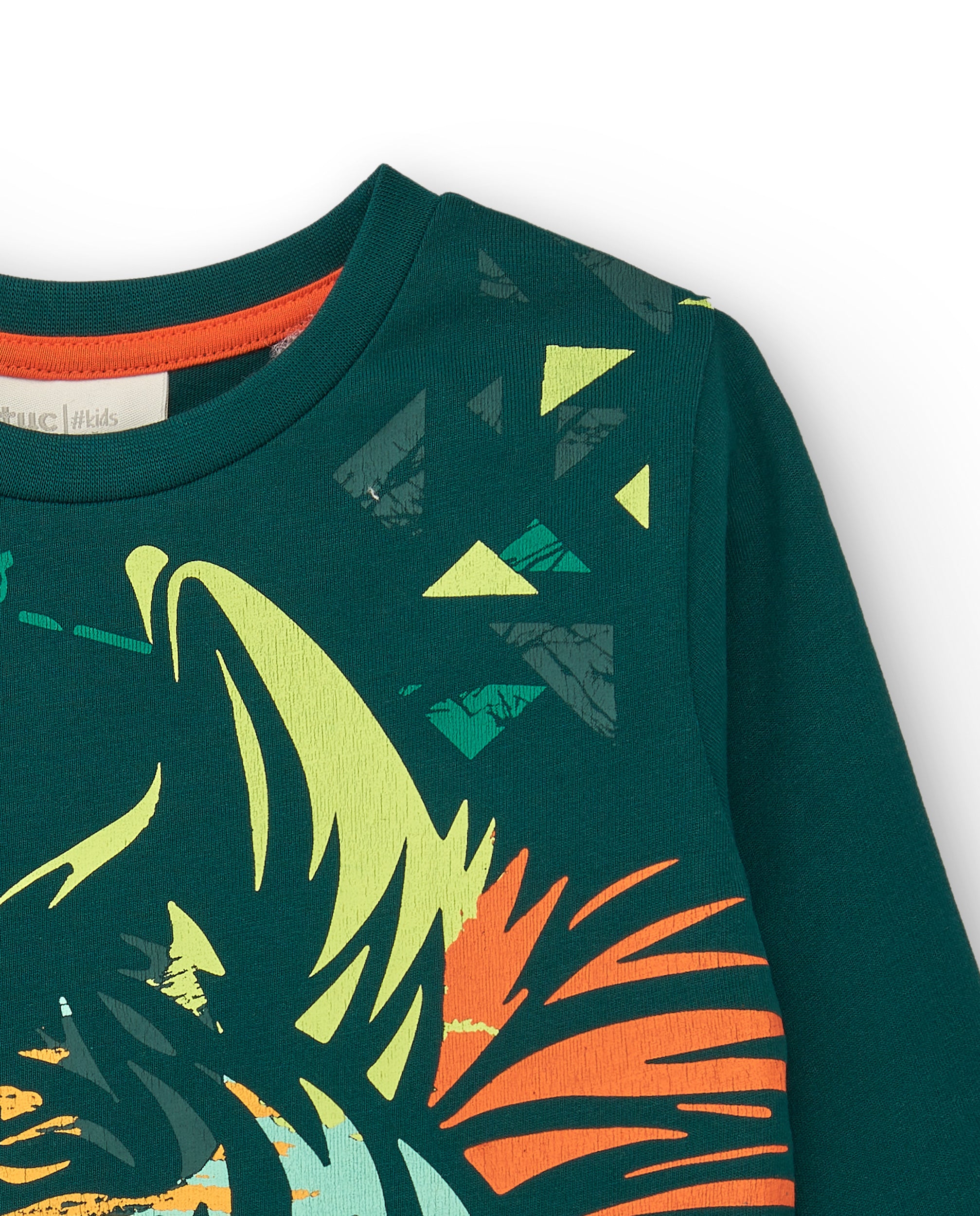 Camiseta de manga larga para niño en verde con estampado de
