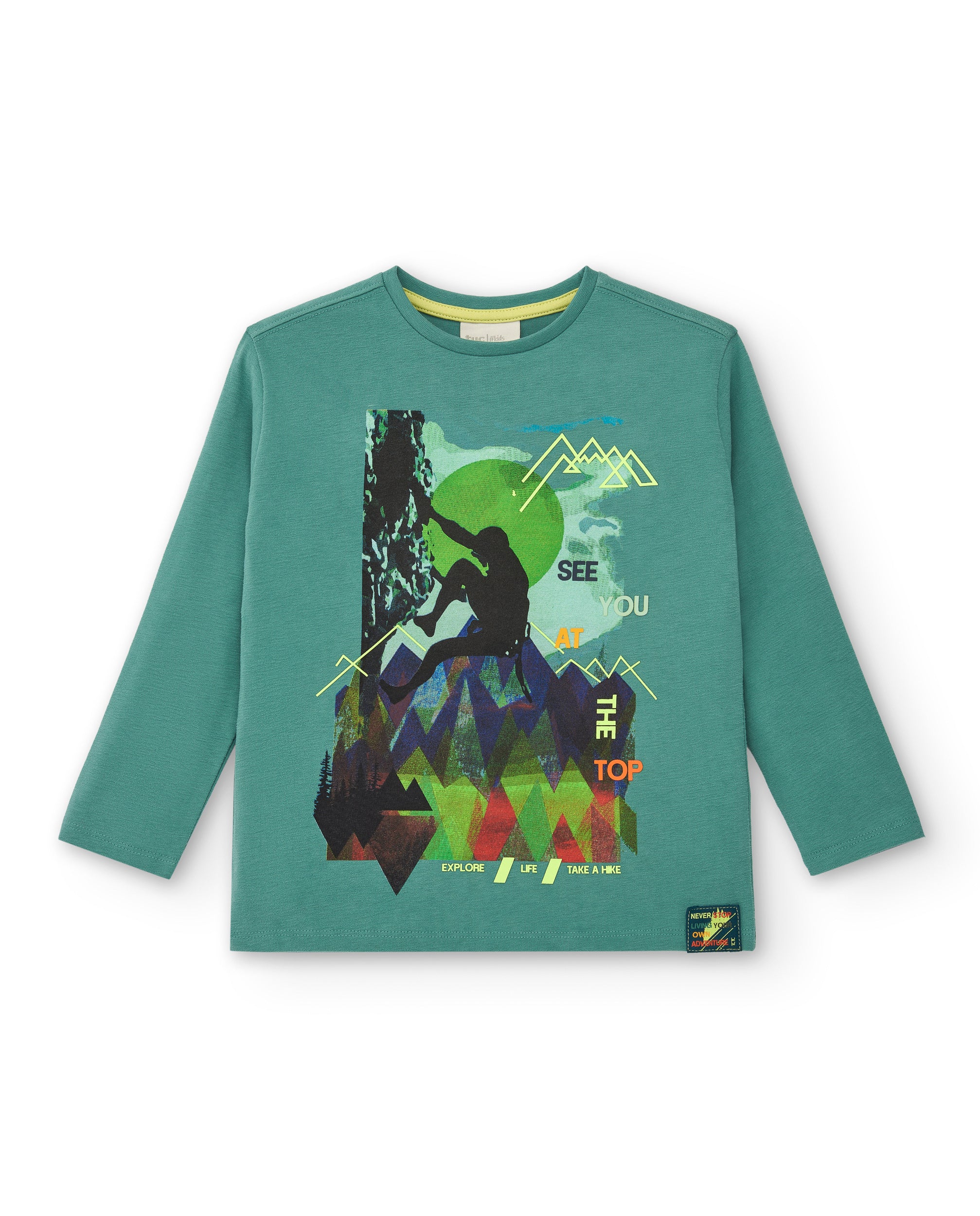 Camiseta de manga larga para niño en verde con estampado de