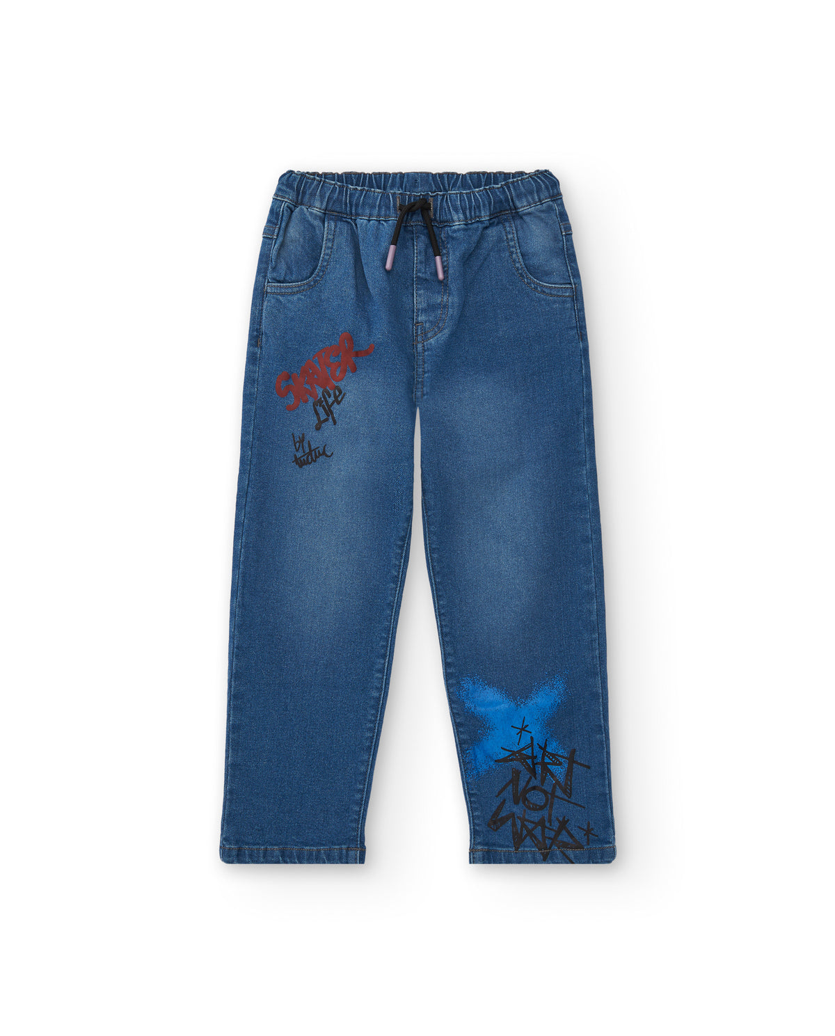 Pantalón vaquero para niño con estampado gráfico en azul