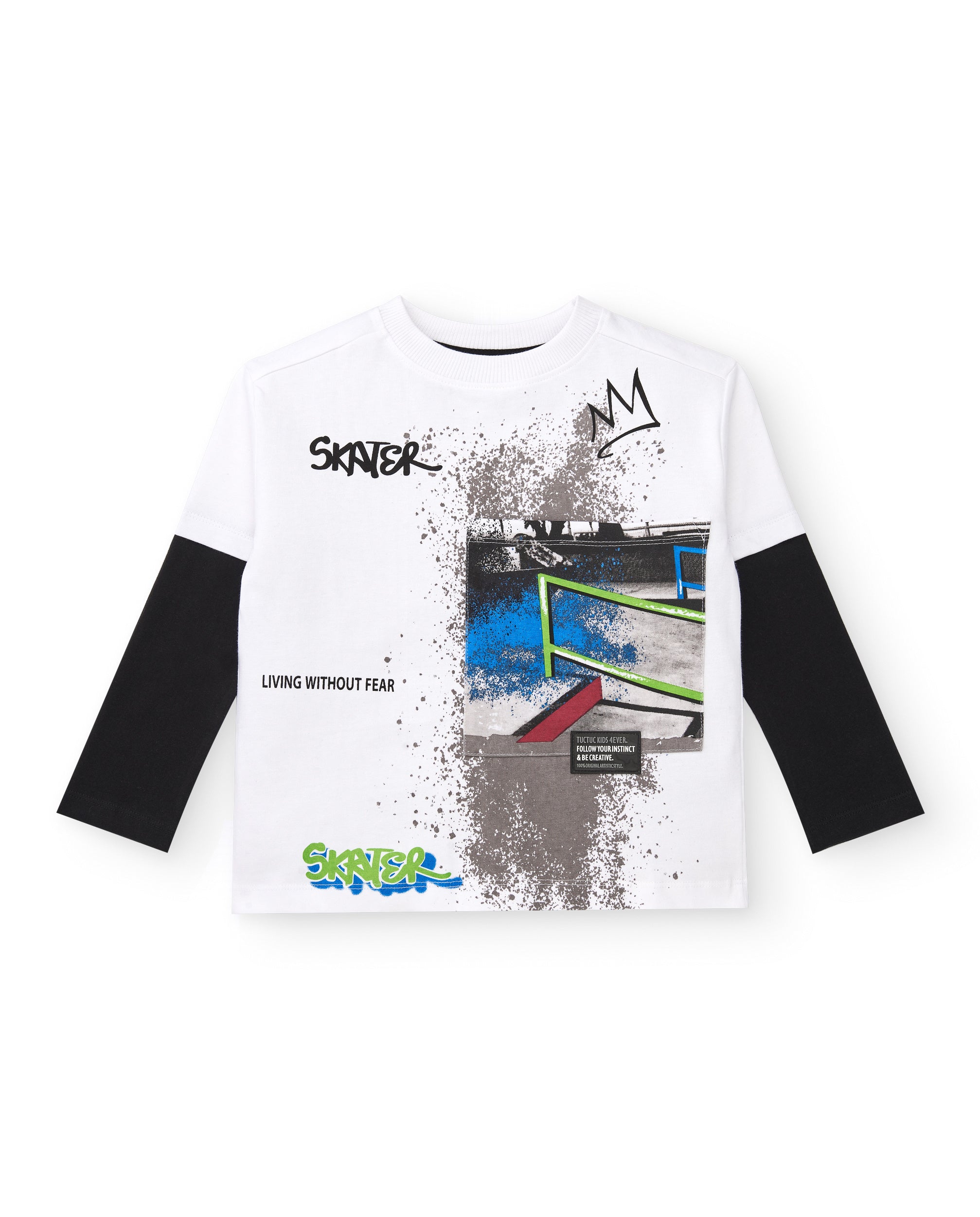 Camiseta de manga larga para niño en blanco con estampado