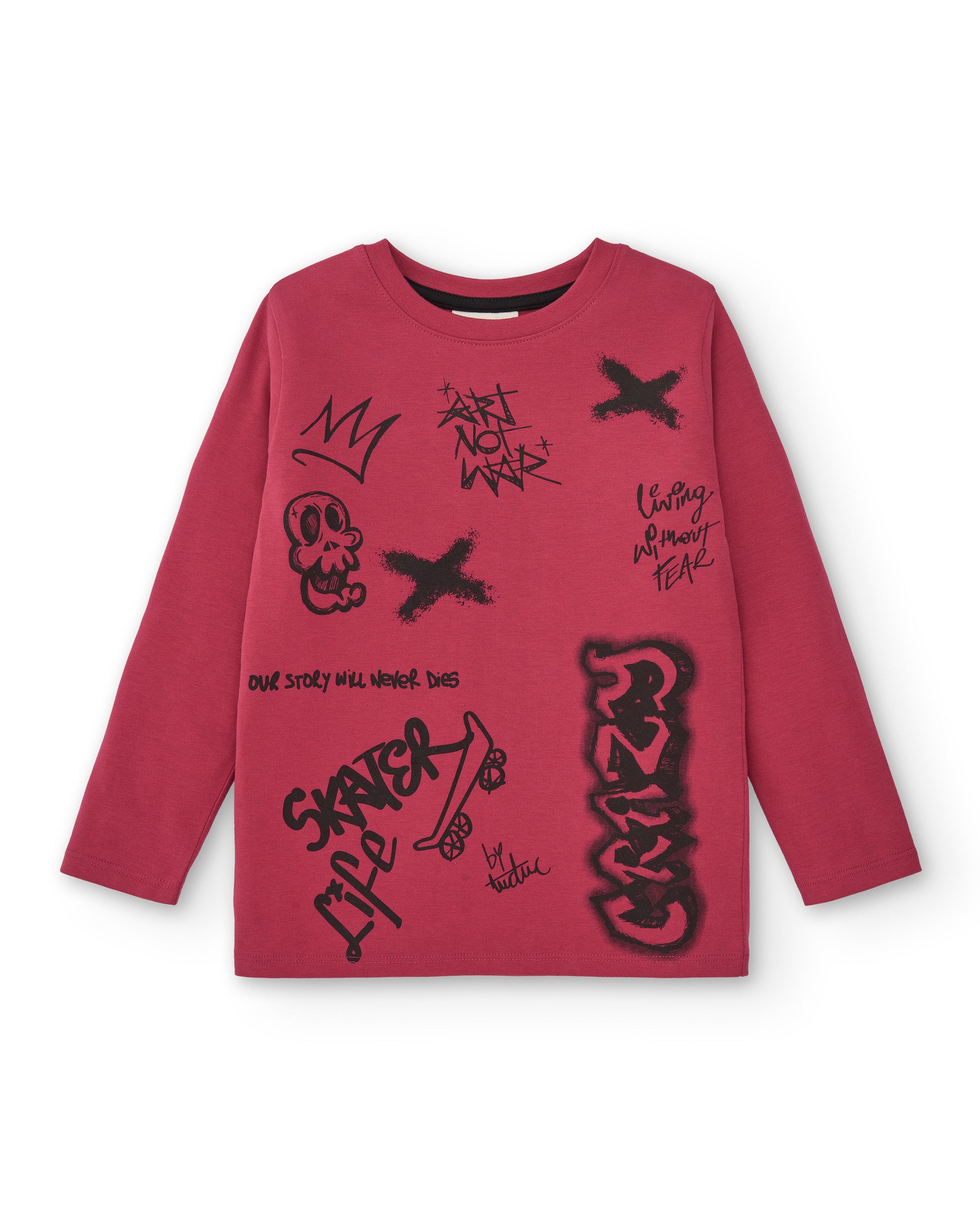 Camiseta de manga larga para niño en rojo con estampado gráfico