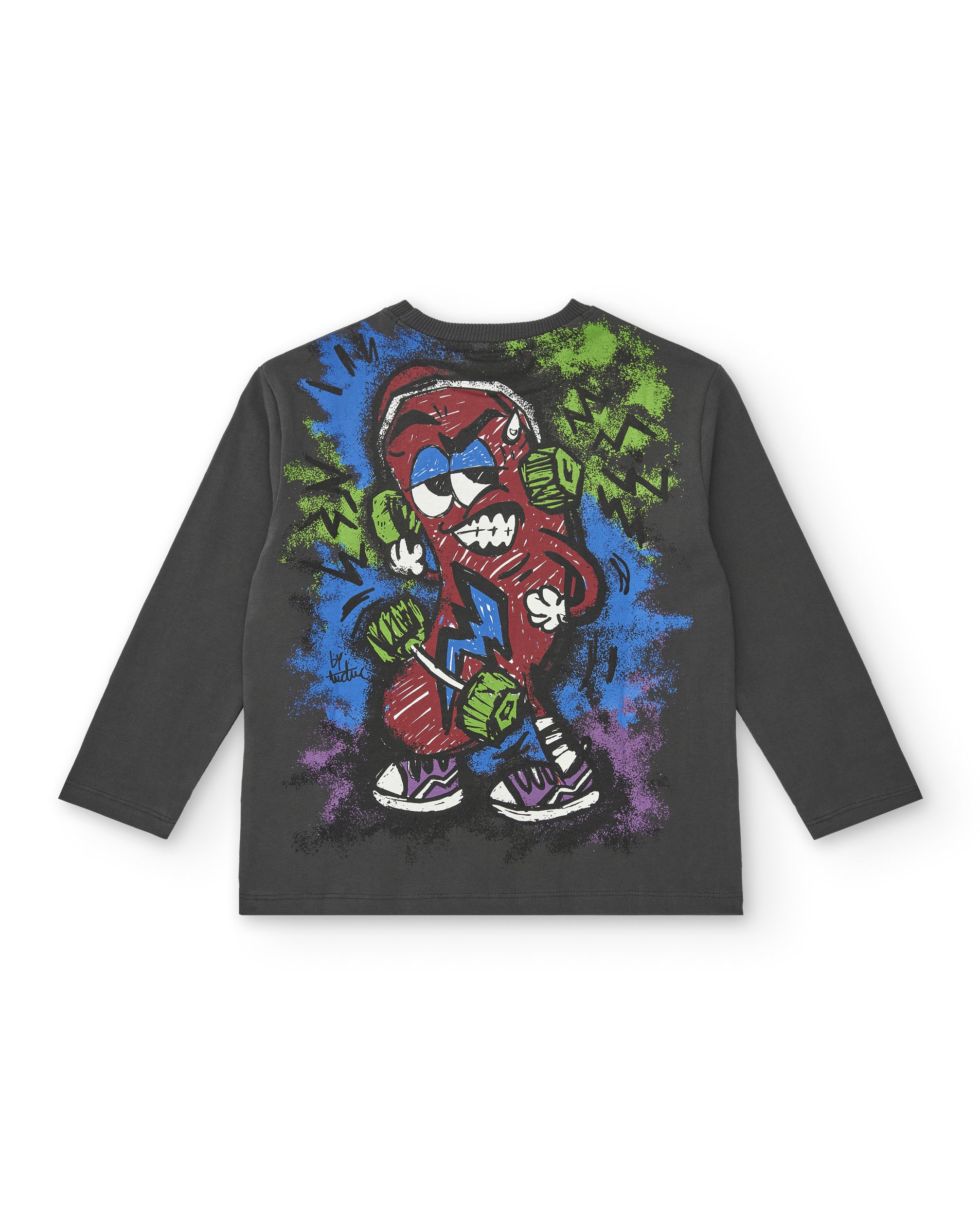 Camiseta de manga larga para niño en gris oscuro con estampado