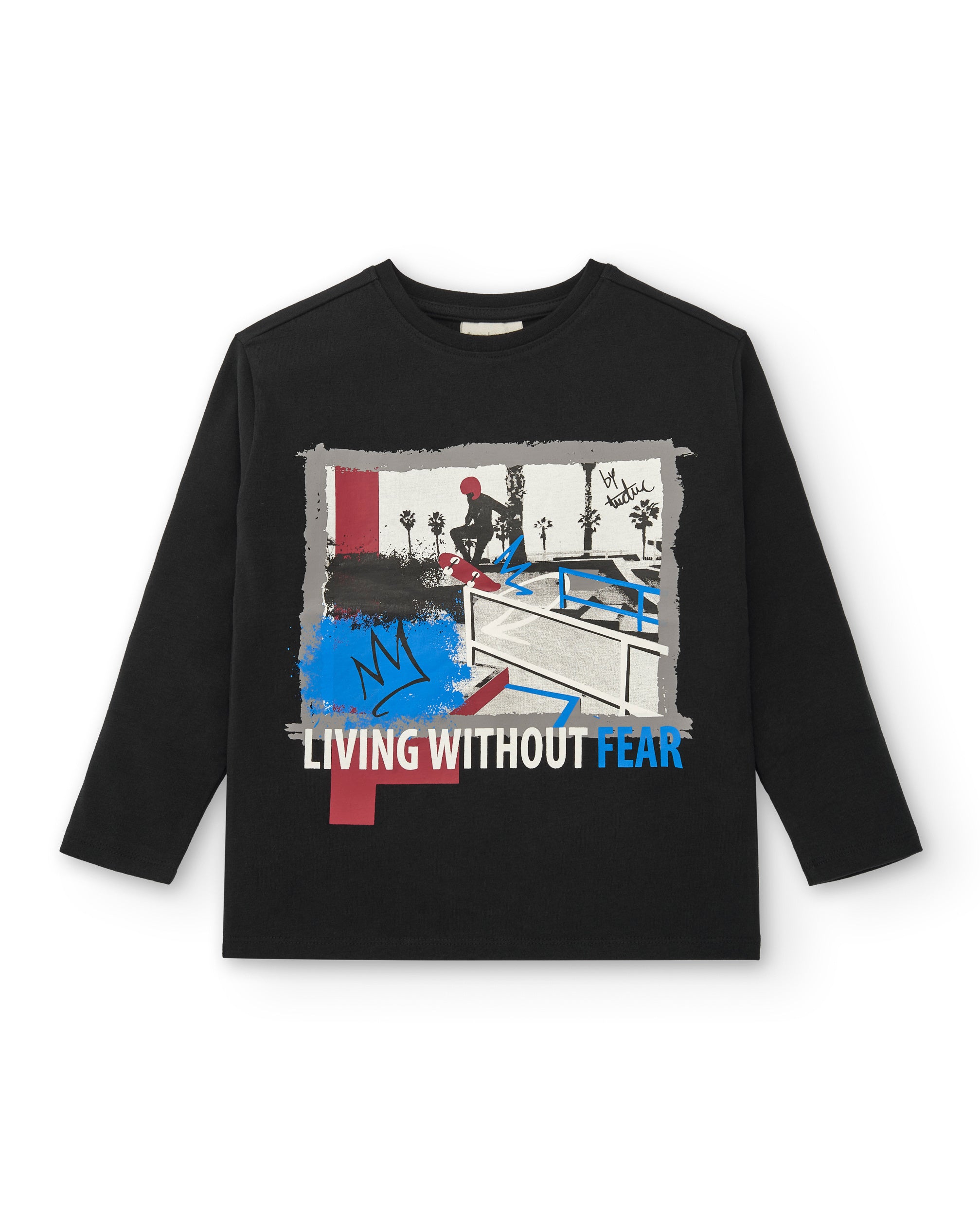 Camiseta de manga larga para niño en negro con estampado