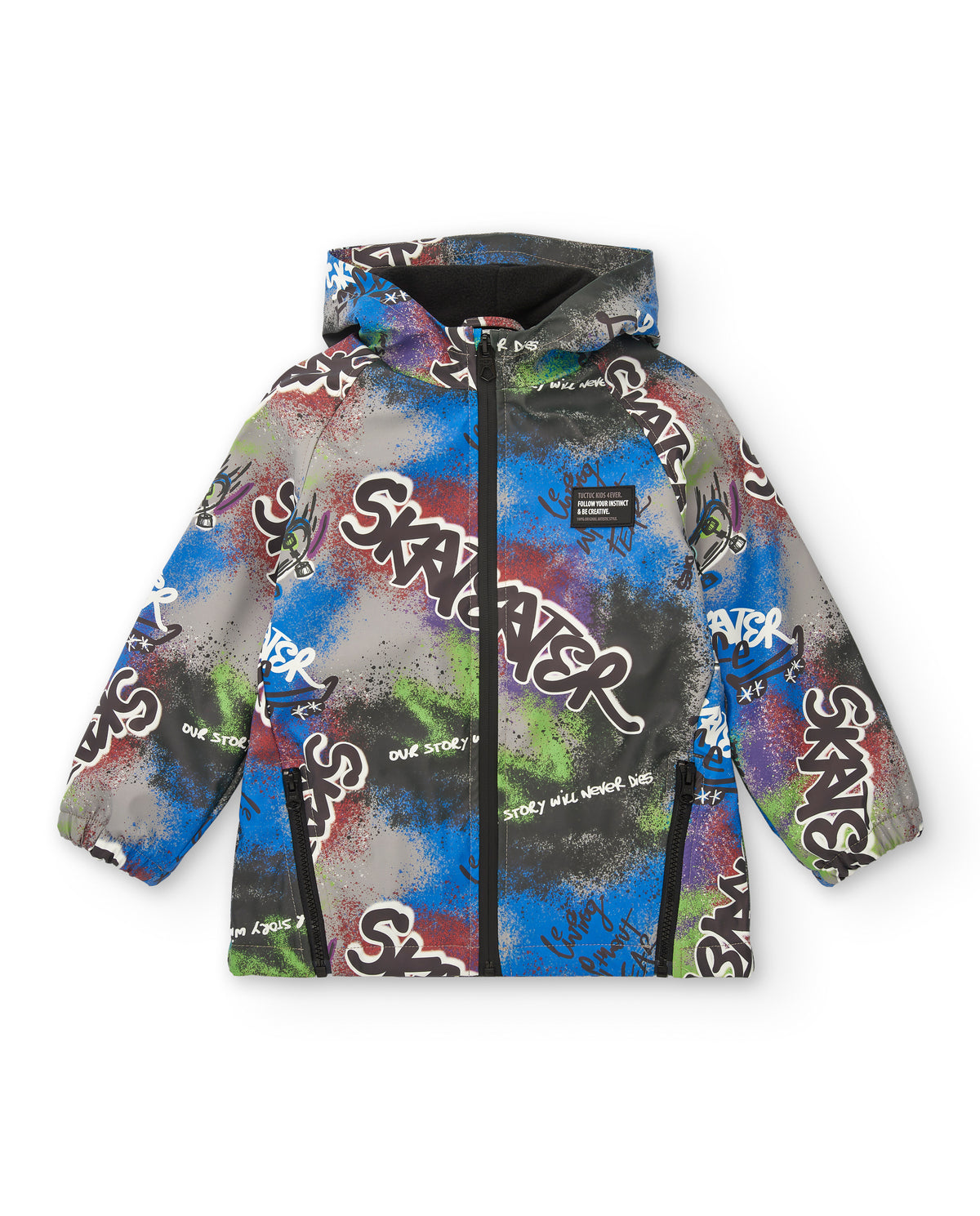 Chaqueta para niño con capucha y estampado multicolor colección