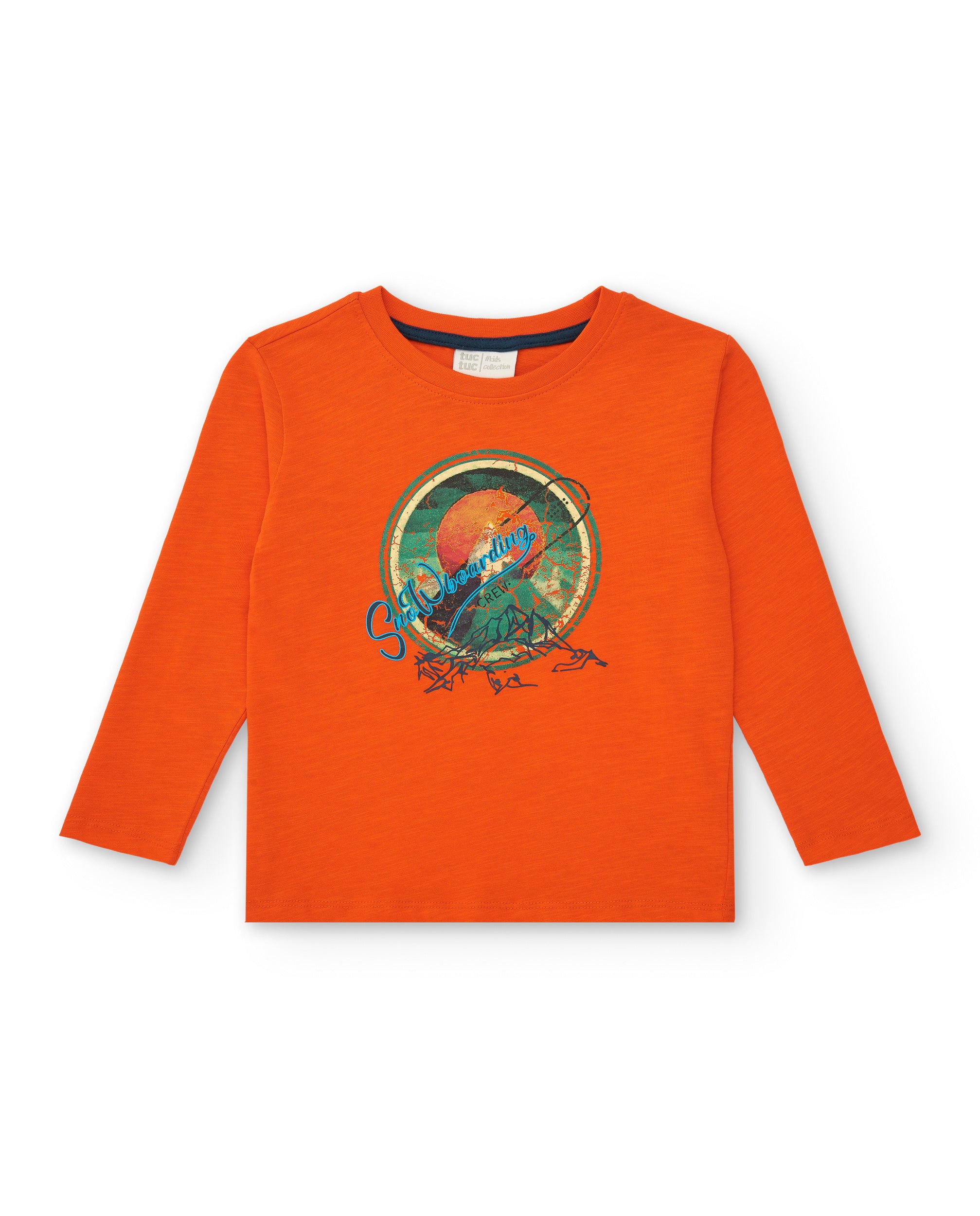 Camiseta de manga larga para niño en naranja con estampado de
