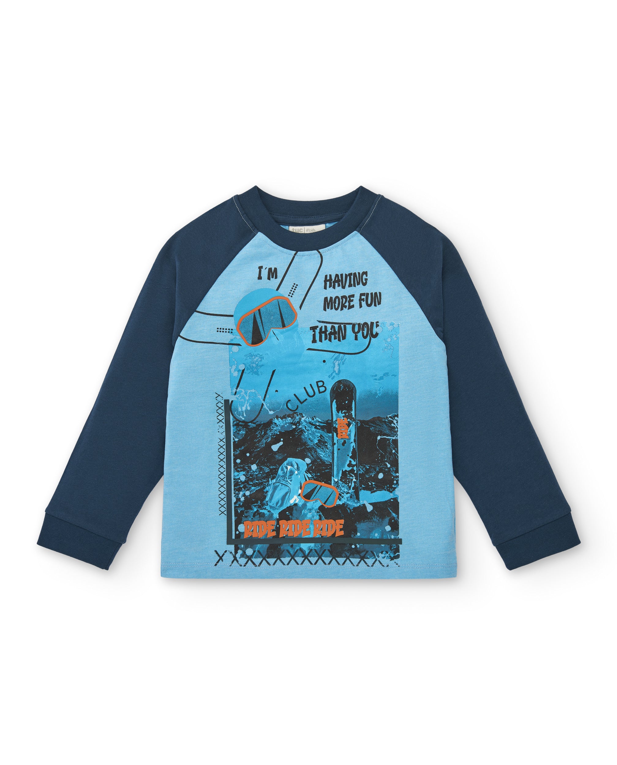 Camiseta niño de manga larga en azul con estampado gráfico